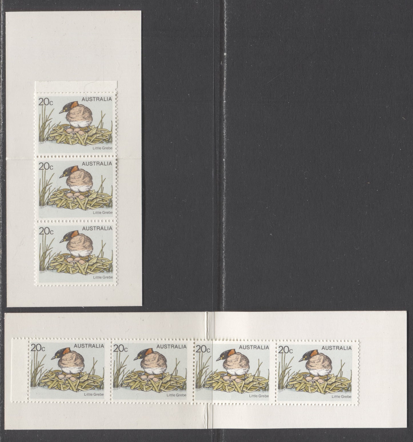 Australia SC#683 20c Multicoloured Little Grebe, 1978 Bird Definitives, 2 VFNH Booklets Of 3 & 4, Click on Listing to See ALL Pictures, Net Est. $10 USD