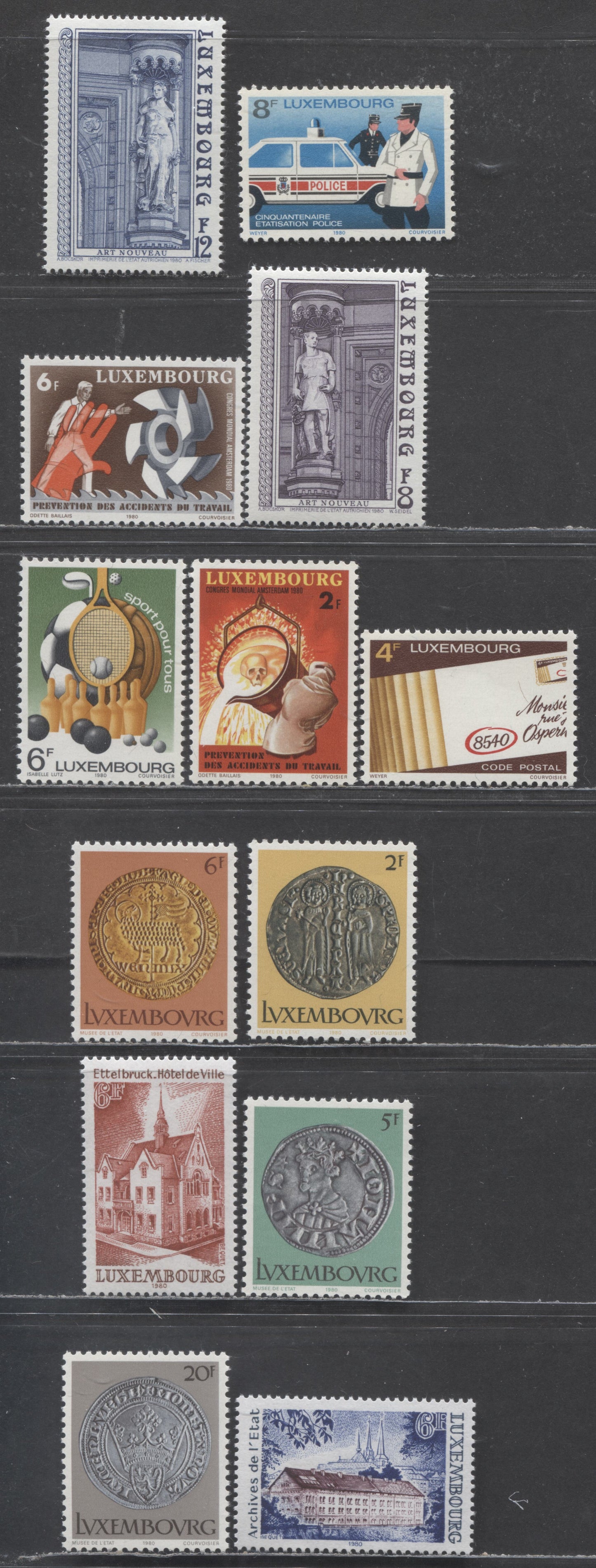 Luxembourg SC#635/649 1980 Ancient Coins - Police Force Issues, 13 VFNH Singles, Click on Listing to See ALL Pictures, 2022 Scott Classic Cat. $8.65 USD