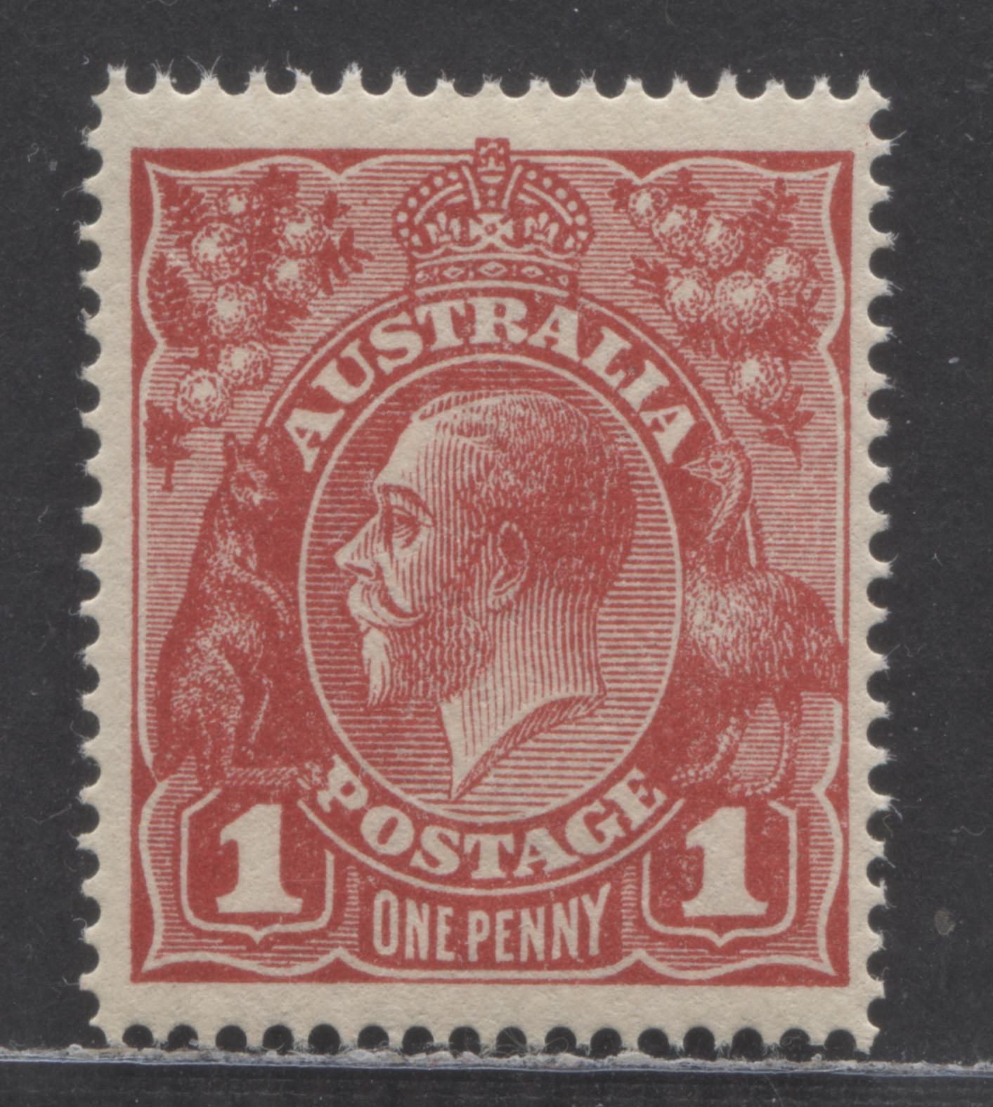 Lot 19 Australia SG#21 1d Scarlet 1914-1921 Engraved KGV Profile Head Issue, Line Perf 14.25, Rough Paper, Die 1, A VFNH Single, Click on Listing to See ALL Pictures, Estimated Value $70 USD