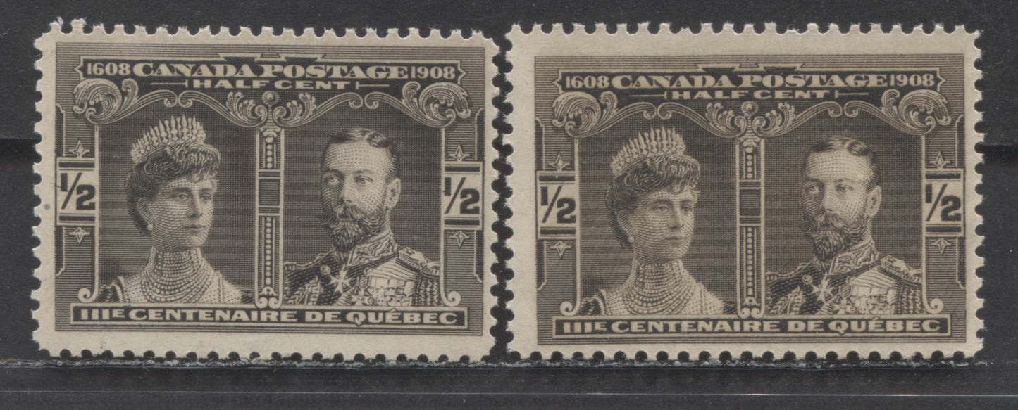 Lot 54 Canada #96 1/2c Black Brown & Brown Black Prince & Princess Of Wales, 1908 Quebec Tercentenary Issue, 2 FNH Singles