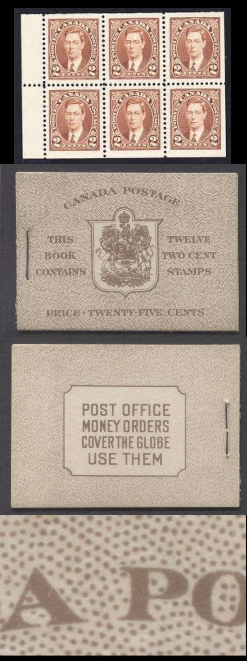 Lot 46 Canada #BK29cE 1937-1942 Mufti Issue, A Complete 25c English Booklet, Type II, 6c Rate Page, Vertical Wove Paper, Cream Gum, Front Cover IIc, Back Cover A, VF and Scarce As Only 196,900 English Booklets Issued