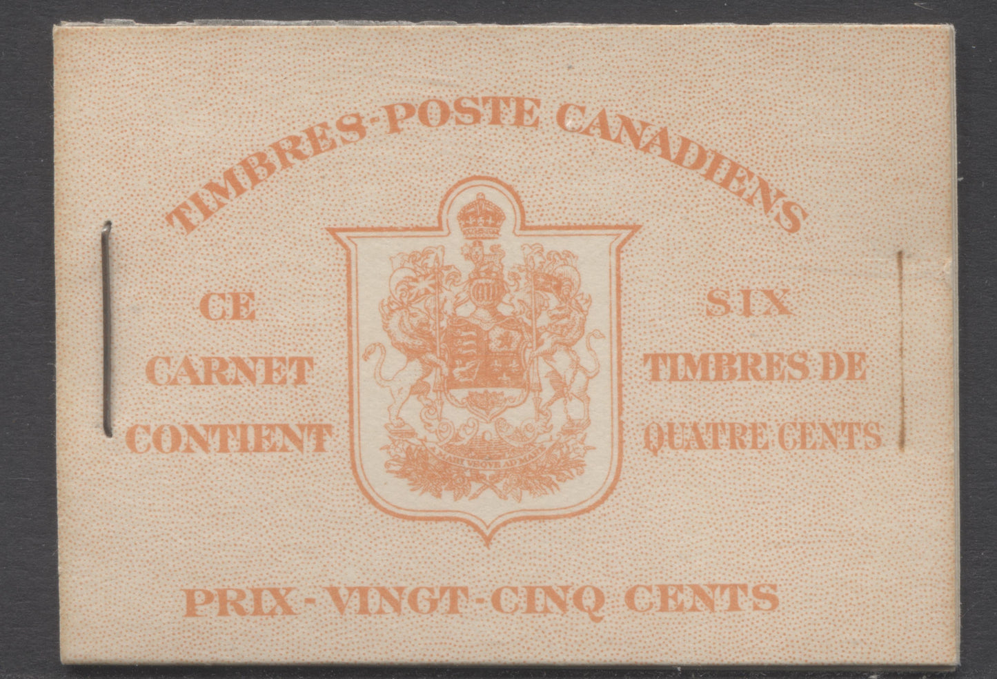 Lot 58 Canada #BK36dF 1942-1947 War Issue, A Complete 25c French Booklet, A Pane Of 6 4c Dark Carmine, Front Cover IIu, Back Cover Div, Type II, 7c & 6c Rate Page, 1,789,000 Issued