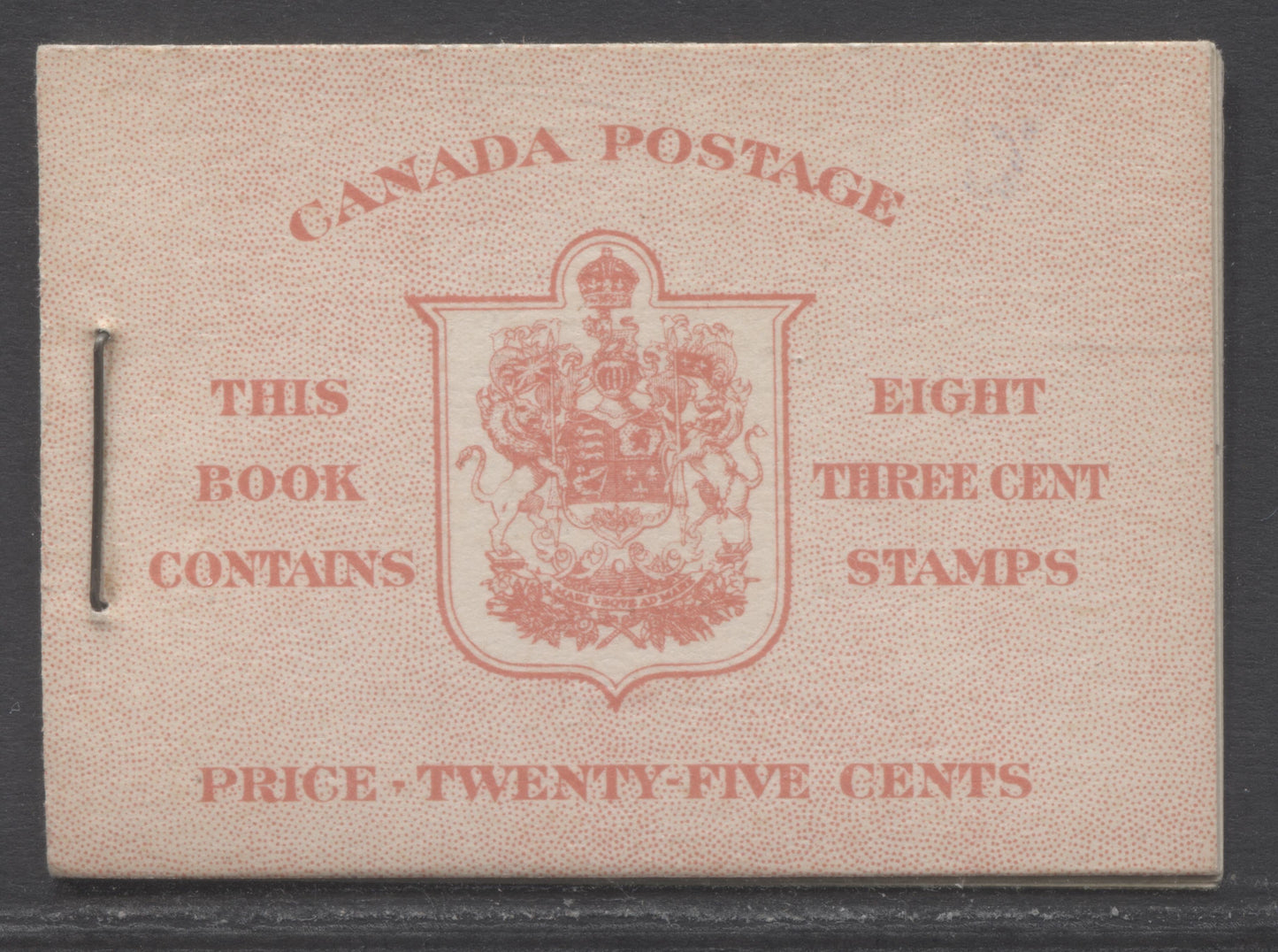 Lot 54 Canada #BK34cE 1942-1947 War Issue, A Complete 25c English Booklet, 2 Panes Of 4+2 Labels 3c Dark Carmine, Front Cover IIe, Type 1A Cover, No Rate Page, 4,650,000 Issued