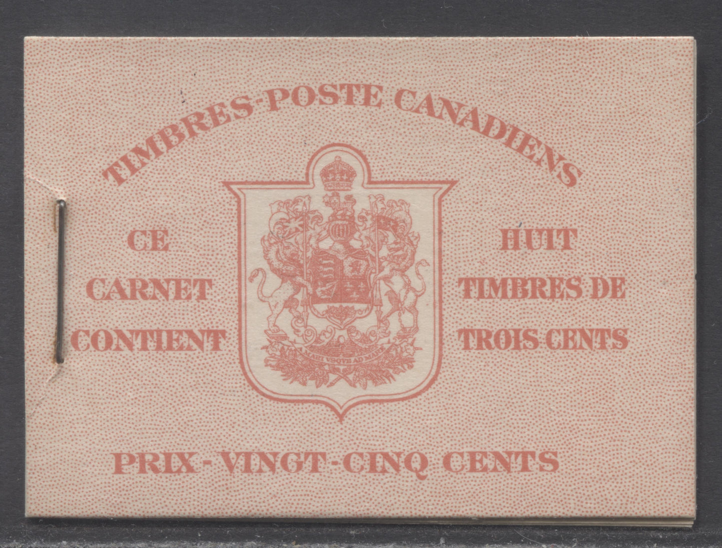 Lot 55 Canada #BK34cF 1942-1947 War Issue, A Complete 25c French Booklet, 2 Panes Of 4+2 Labels 3c Dark Carmine, Front Cover IIn, Type 1B Cover, No Rate Page, 560,000 Issued