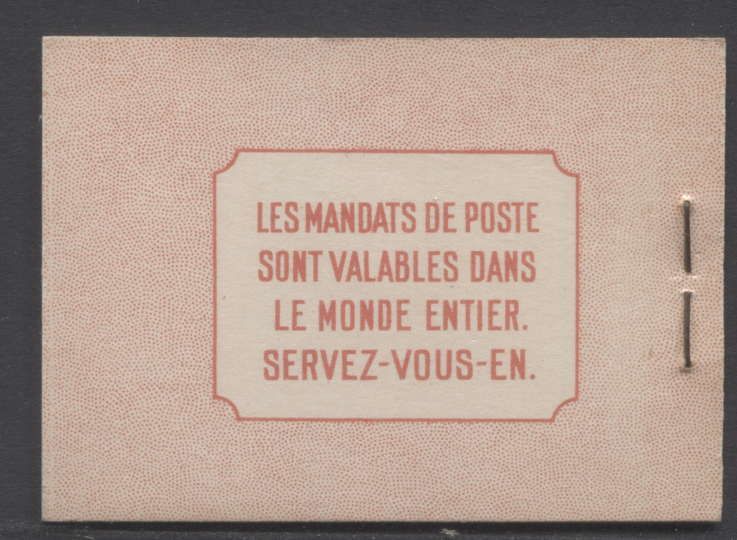Lot 54 Canada #BK34dF 1942-1947 War Issue, A Complete 25c French Booklet, 2 Panes Of 4+2 Labels 3c Dark Carmine, Front Cover IIo, Type 1B Cover, Surcharged Rate Page, 560,000 Issued