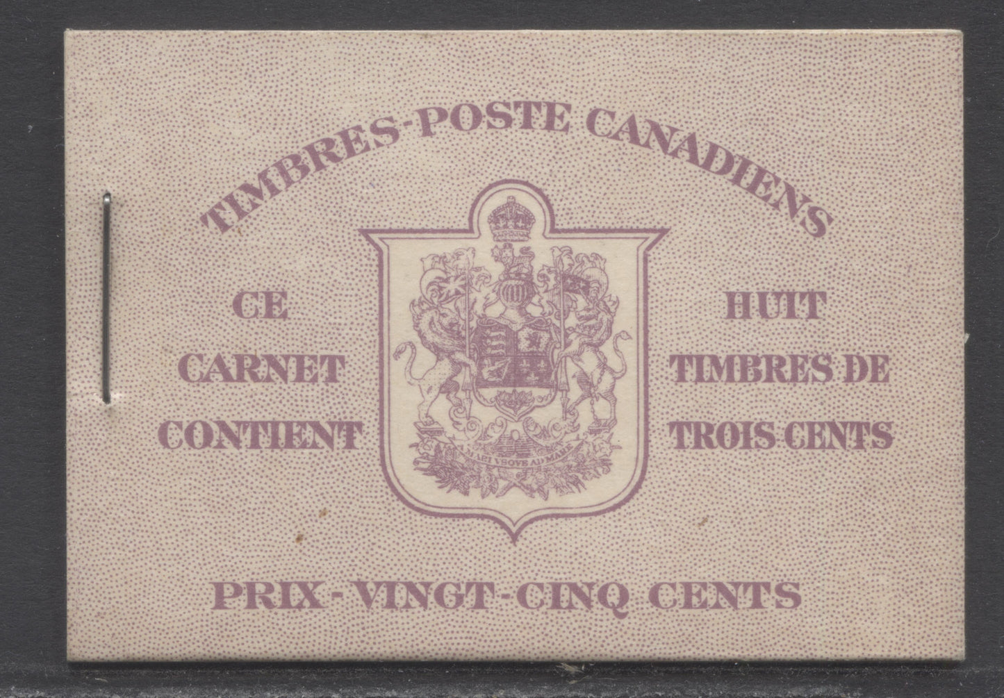 Lot 55 Canada #BK35bF 1942-1947 War Issue, A Complete 25c French Booklet, 2 Panes Of 4+2 Labels 3c Rose Violet, Front Cover IIn, Back Cover Div, Type II, Darker Back Cover, 7c & 6c Rates, 61,000 Issued