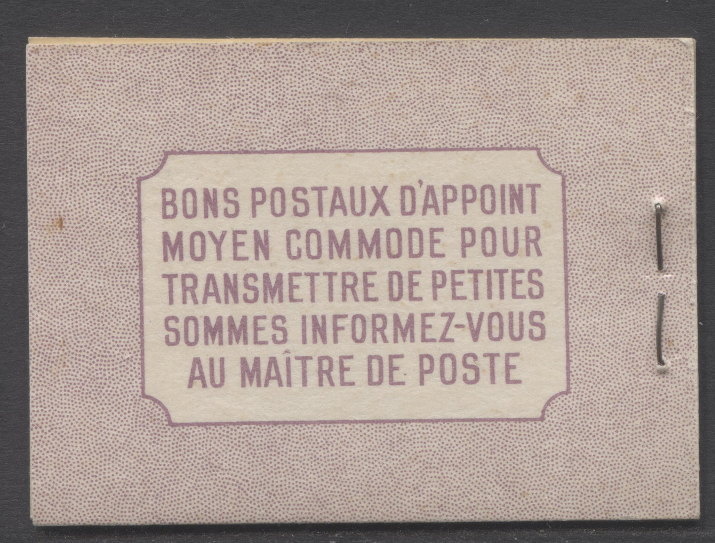 Lot 343 Canada #BK35b IInDiv 1942-1947 War Issue, A Complete 25c French Booklet, 2 Panes Of 4+2 Labels 3c Rose Violet, Front Cover IIn, Back Cover Div, Type II, 7c & 6c Rates, 61,000 Issued, CBN-UUUUU Paper