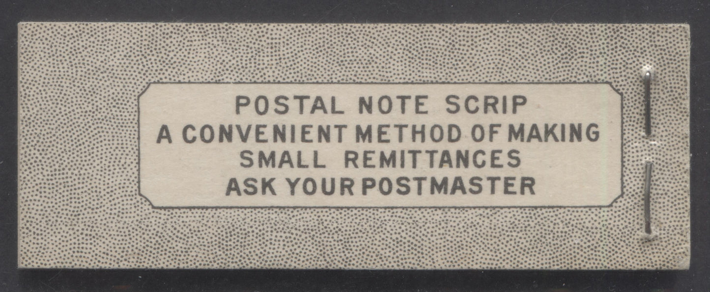 Canada #BK38aE 1942-1947 War Issue, A Complete 25c English Booklet With 1c Green, 3c Rose Violet & Dark Carmine, Panes Of 3. Front Cover IVc, Back Cover Haiii, Type II Cover, 7c & 6c Rates, 'Postmaster' , 5,464,000 Issued