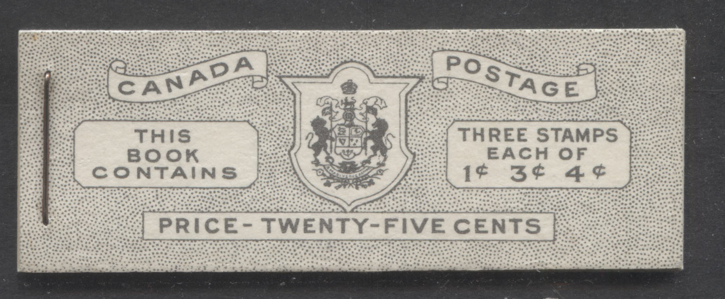 Canada #BK43bE 1949-1951 KGVI Issue, A Complete 25c English Booklet With 1c Green, 3c Rose Violet & 4c Dark Carmine, Panes Of 3. Front Cover IVc, Back Cover Ii, Type II Cover, No Rate Page, 914,500 Issued