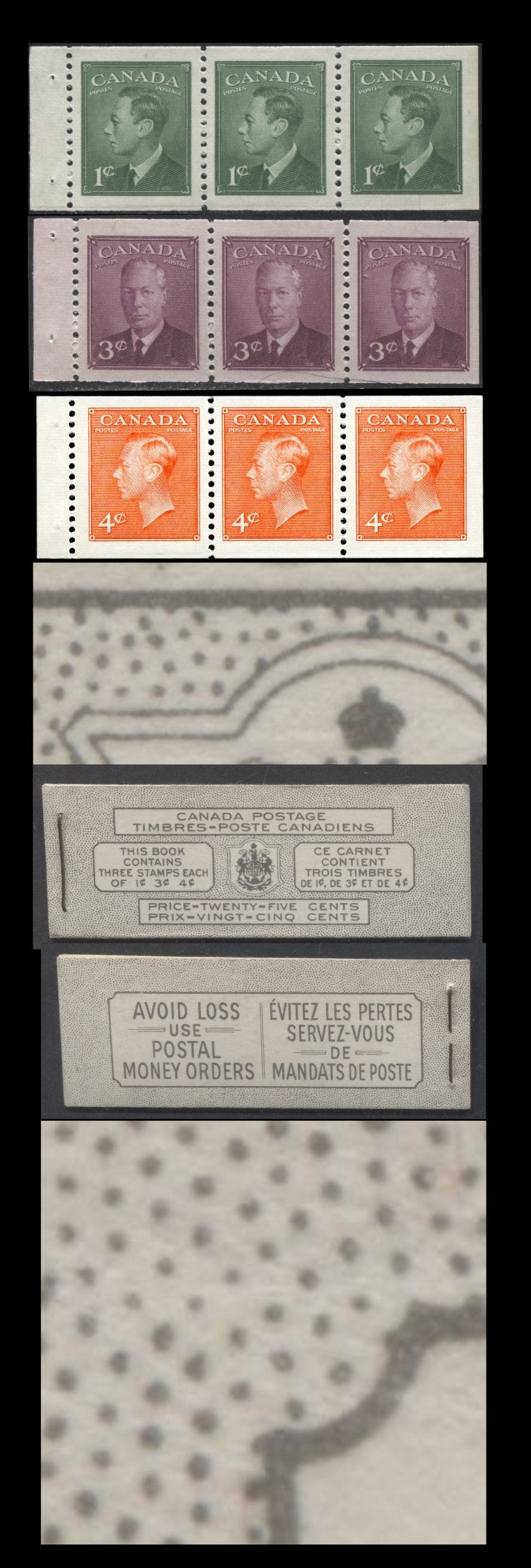 Lot 84 Canada #BK44aB 1949-1951 KGVI Issue, A Complete 25c Bilingual Booklet With 1c Green, 3c Rose Violet & 4c Orange, Panes Of 3. Front Cover VIf, Back Cover Lvii, Type II Cover, No Rate Page, 992,000 Issued