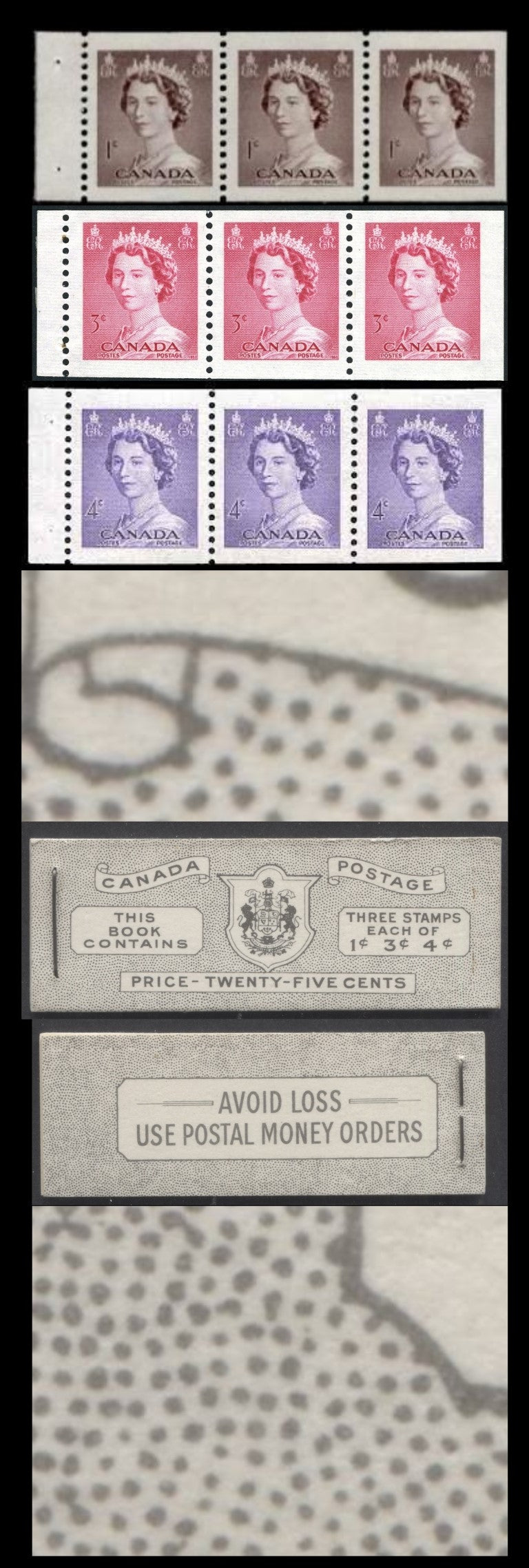 Lot 48 Canada #BK47E 1953 Karsh Issue, A Complete 25c English Booklet Made Up Of 1c Violet Brown, 3c Carmine Rose, 4c Violet, 3 Panes Of 3, Front Cover IVb, Back Cover Iiv, Type II Cover, No Rate Page