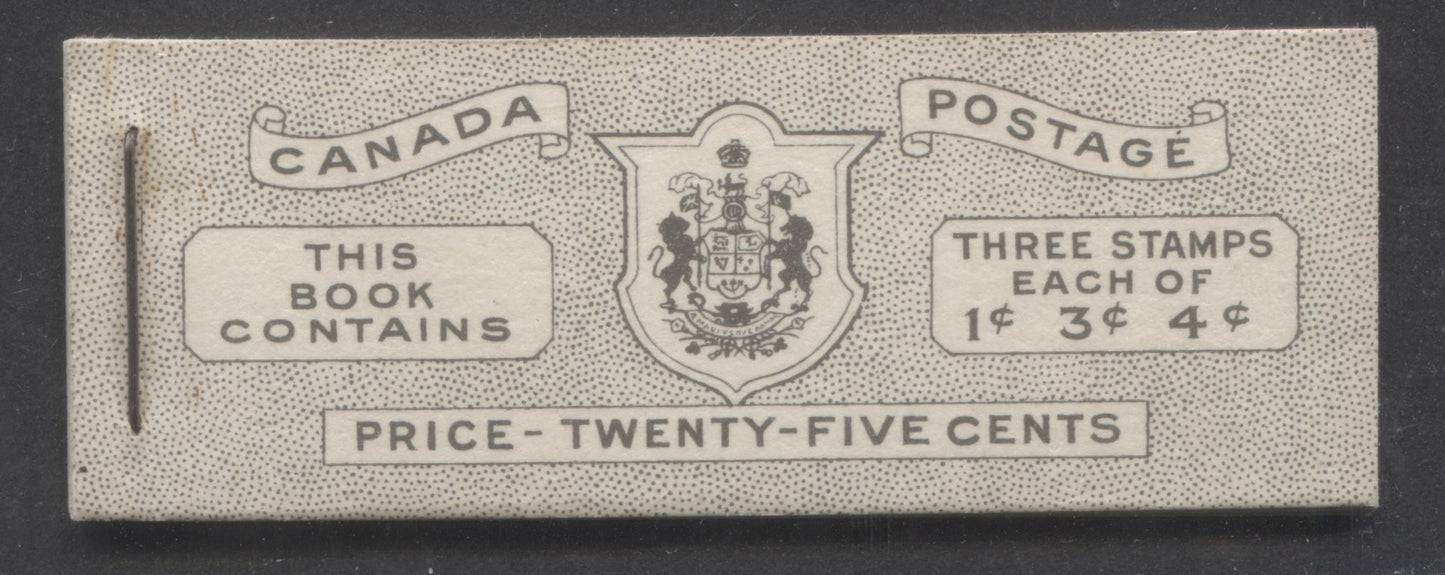 Lot 139 Canada #BK47EIVcIiv 1953 Karsh Issue, A Complete 25c English Booklet Made Up Of 1c Violet Brown, 3c Carmine Rose, 4c Violet, 3 Panes Of 3, Front Cover IVc, Back Cover Iiv, Type II Cover, No Rate Page
