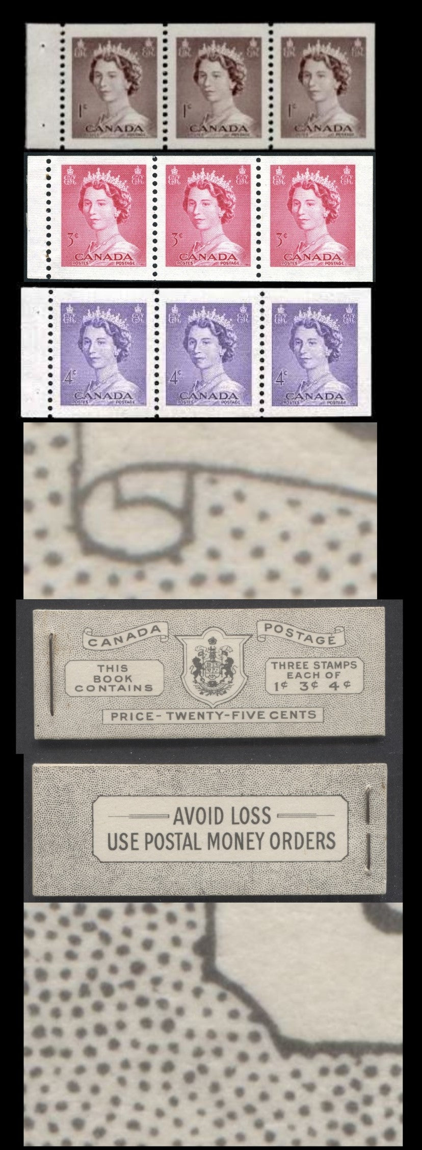 Lot 139 Canada #BK47EIVcIiv 1953 Karsh Issue, A Complete 25c English Booklet Made Up Of 1c Violet Brown, 3c Carmine Rose, 4c Violet, 3 Panes Of 3, Front Cover IVc, Back Cover Iiv, Type II Cover, No Rate Page