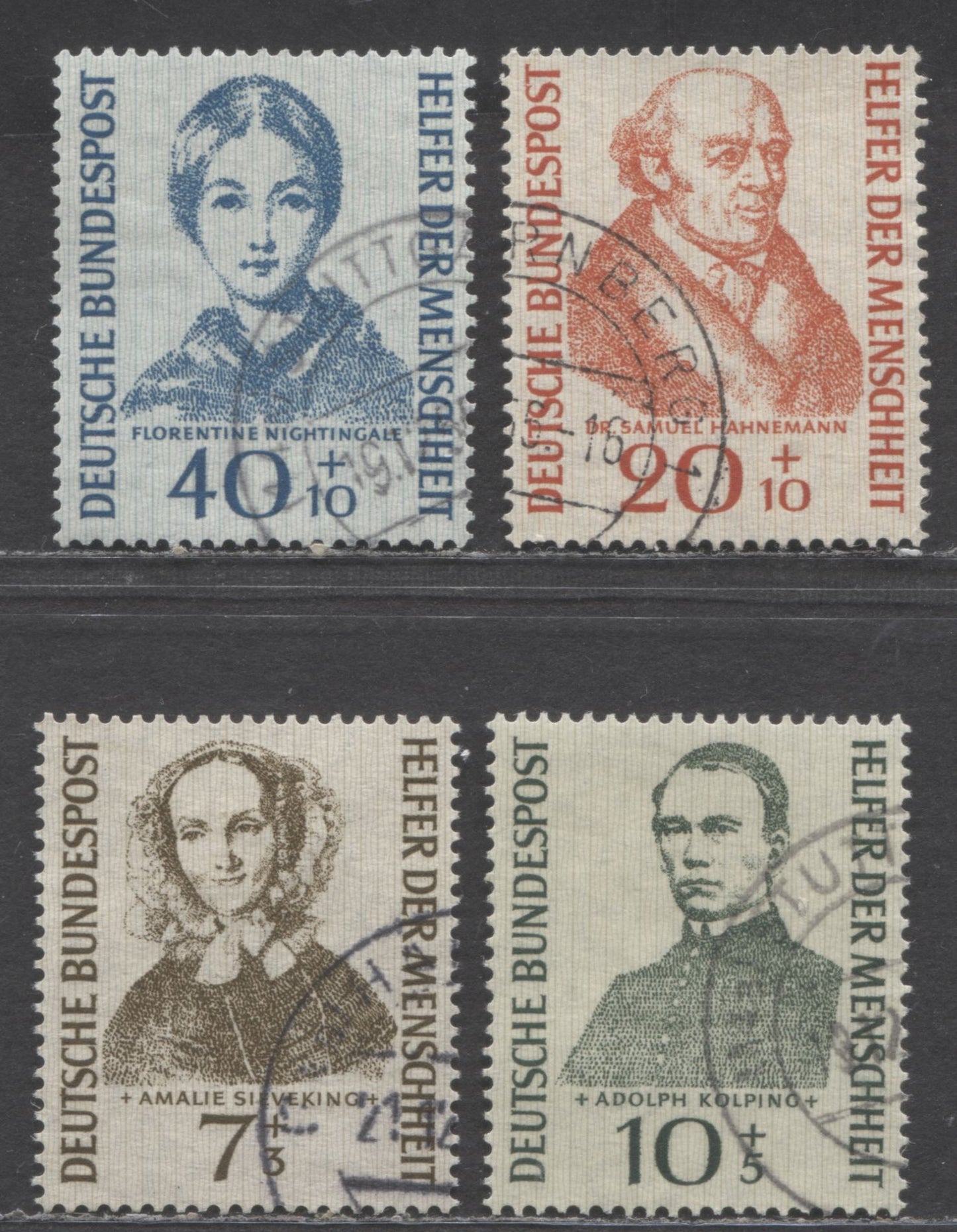 Lot 100 Germany Mi#222 (SC#B344)-225 (SC#B347) 1955 Welfare Organization Semi Postals, 4 Very Fine Used Singles, Click on Listing to See ALL Pictures, Estimated Value $40