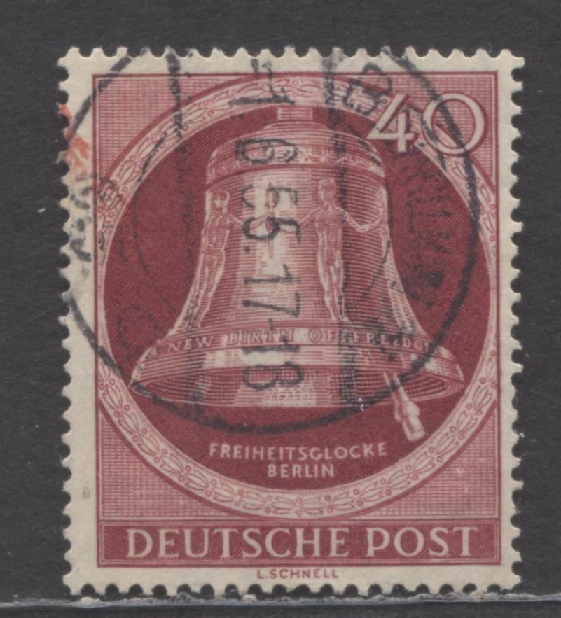 Lot 67 Germany - Berlin Mi#86 (SC#9N79) 40pf Deep Carmine 1951-1952 Re-engraved Freedom Bell Issue, A Fine/Very Fine Used Single, Click on Listing to See ALL Pictures, Estimated Value $15