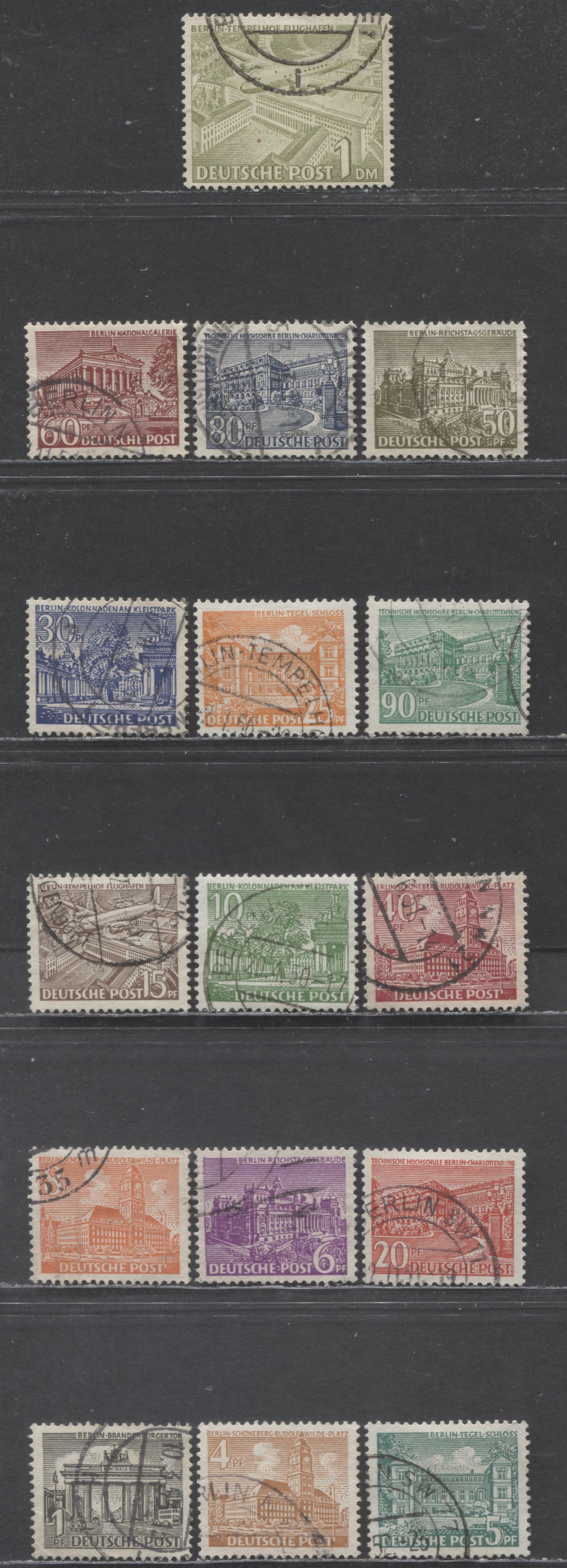 Germany-Berlin SC#9N43-9N57 (Mi#42-57) 1949 Definitives Issue, Simplified Set To 1m, 16 Very Fine Used Singles, Click on Listing to See ALL Pictures, Estimated Value $10 USD