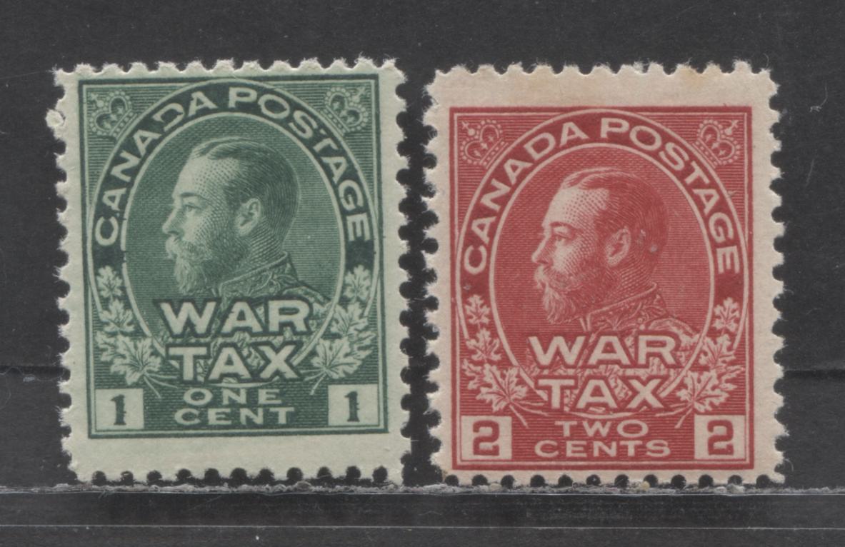 Lot 67 Canada #MR1, MR2a 1c & 2c Green & Rose Carmine King George V, 1915 War Tax Issue, 2 FNH Single