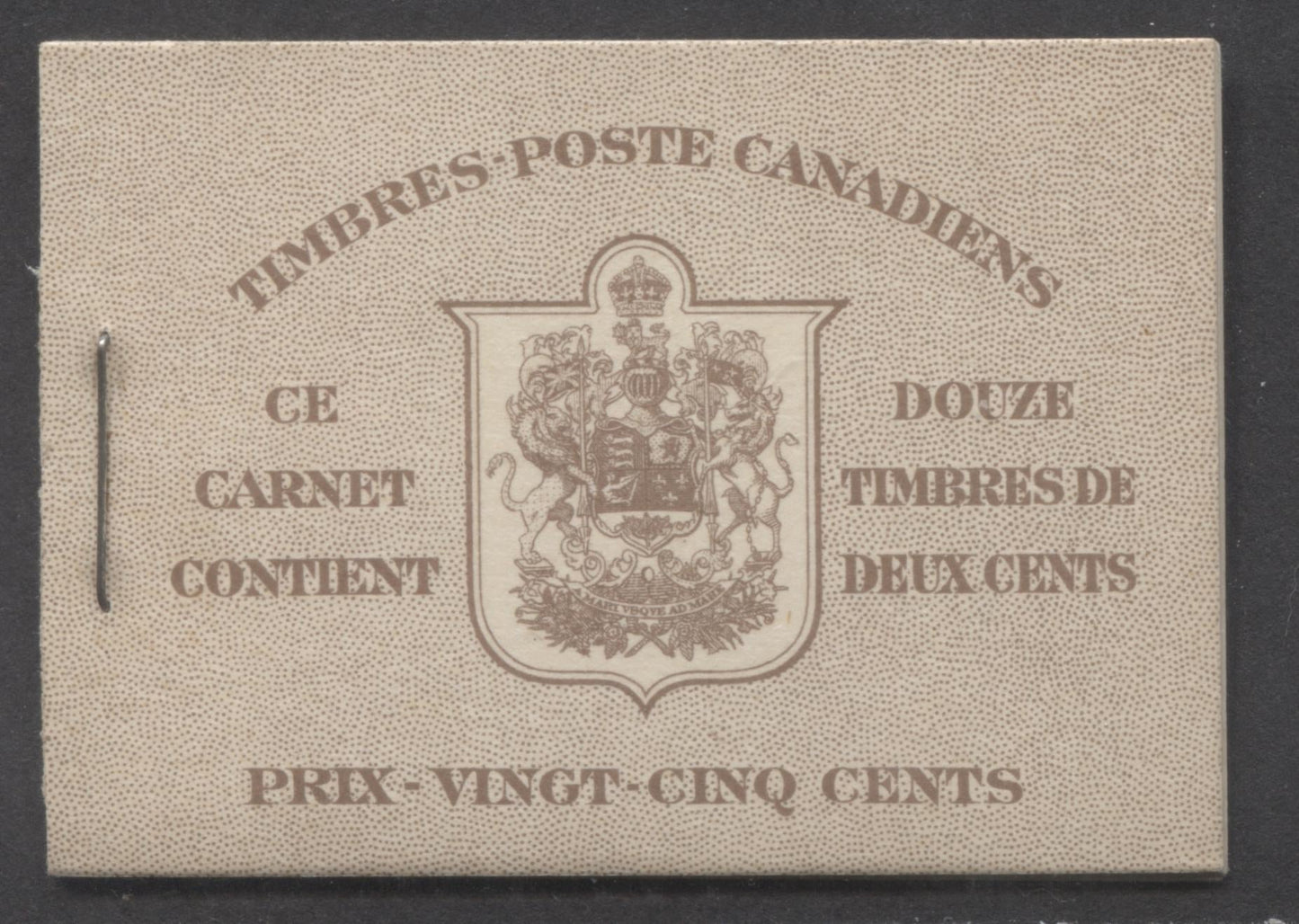 Canada #BK29cEIIl 25c Brown King George VI, 1937-1942 Mufti Issue, A VFNH Booklet With 2 Panes Of 6, 2c Brown, Front Cover Type IIL