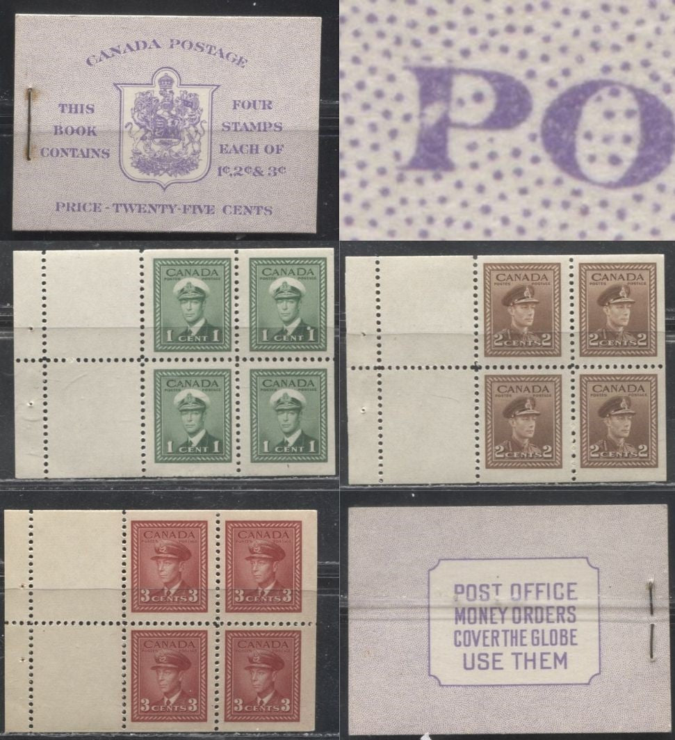 Lot 68 Canada #BK37e 1c,2c,3c , 1942-1943 King George VI War Issue, A VFNH Booklet Containing Panes of 4 + 2 Labels, With Surcharged Rate Page, Harris Front Cover Type IIg