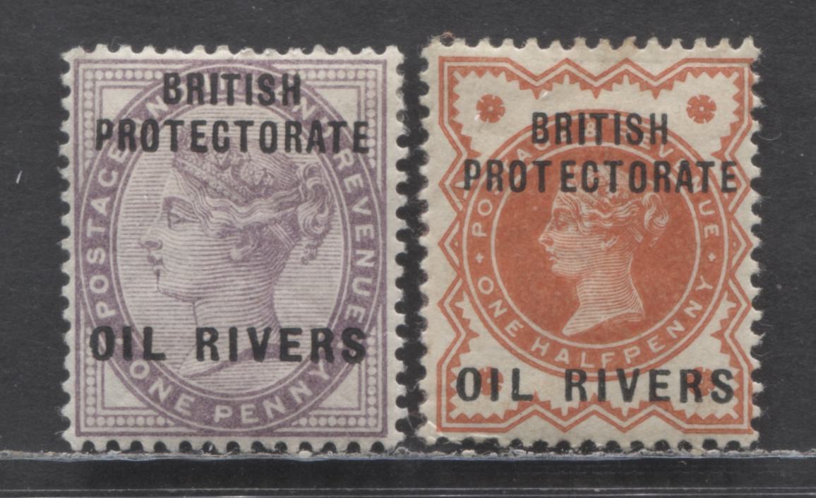 Lot 114 Niger Coast Protectorate SC#1-2 1892 Overprinted GB Issue, Imperial Crown Wmk, 2 VFOG Singles, Click on Listing to See ALL Pictures, 2017 Scott Cat. $35.5
