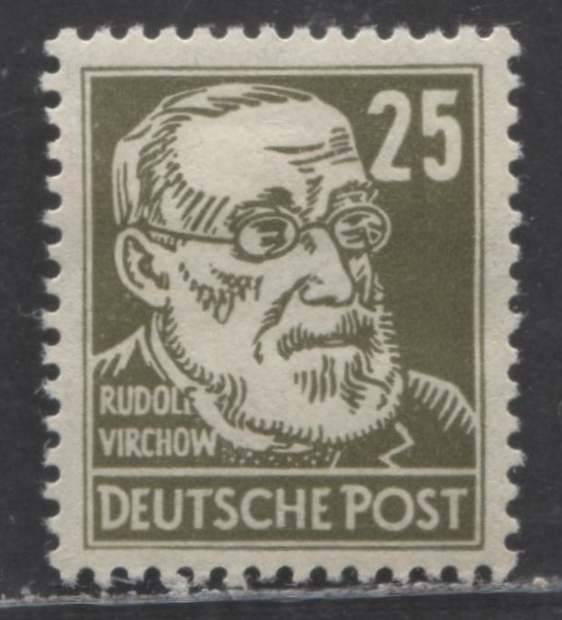 Lot 76 German Democratic Republic Mi#334zXI (SC# 129) 25pf Grayish Olive 1952-1953 Pieck Definitives, On Uncoated Paper, DDR & Posthorn Wmk Type 1, A VFOG Single, Estimated Value $45