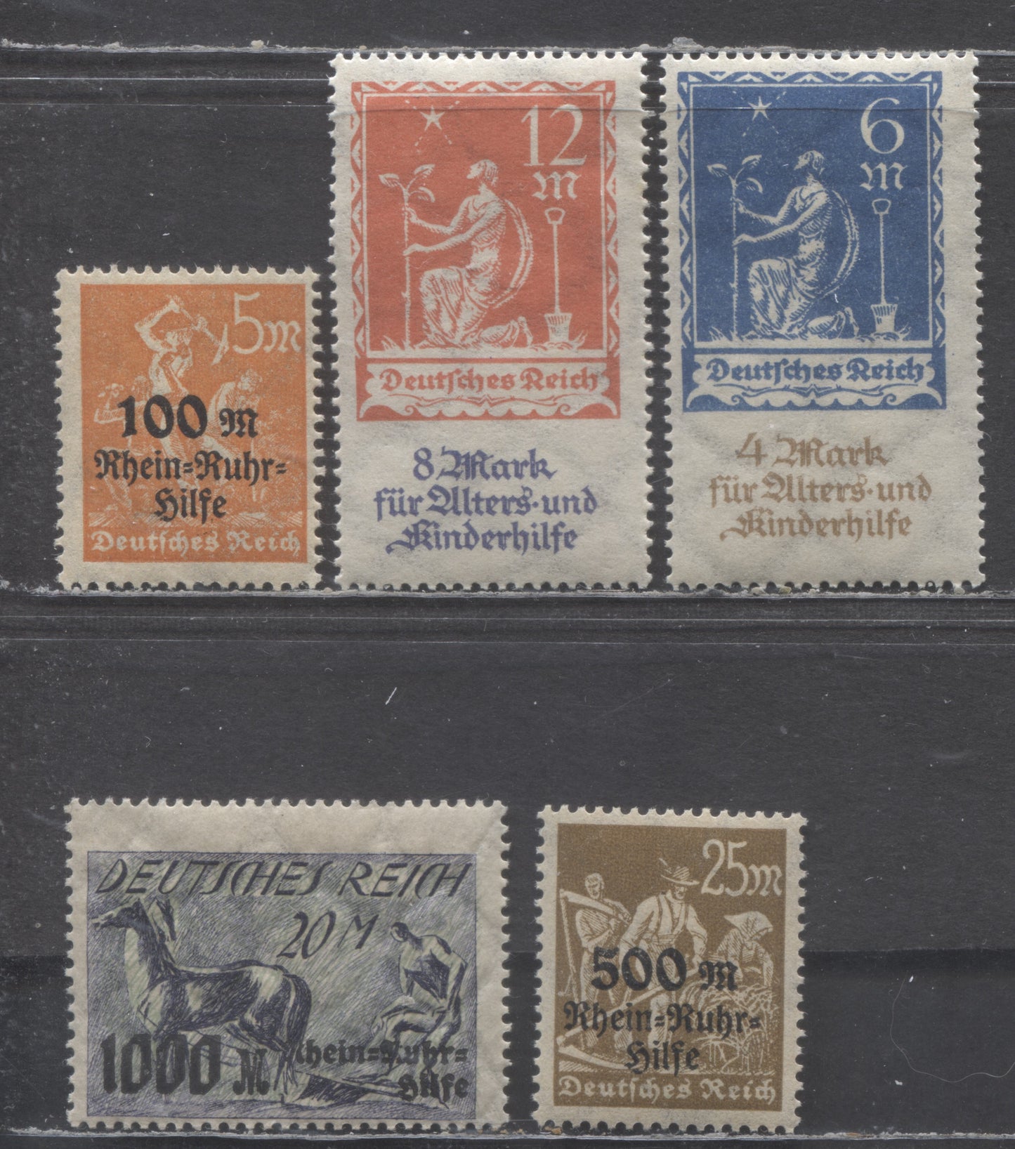 Germany SC#B3-B7 1922-1923 Semi Postals, 5 F/VFNH Singles, Click on Listing to See ALL Pictures, Estimated Value $7