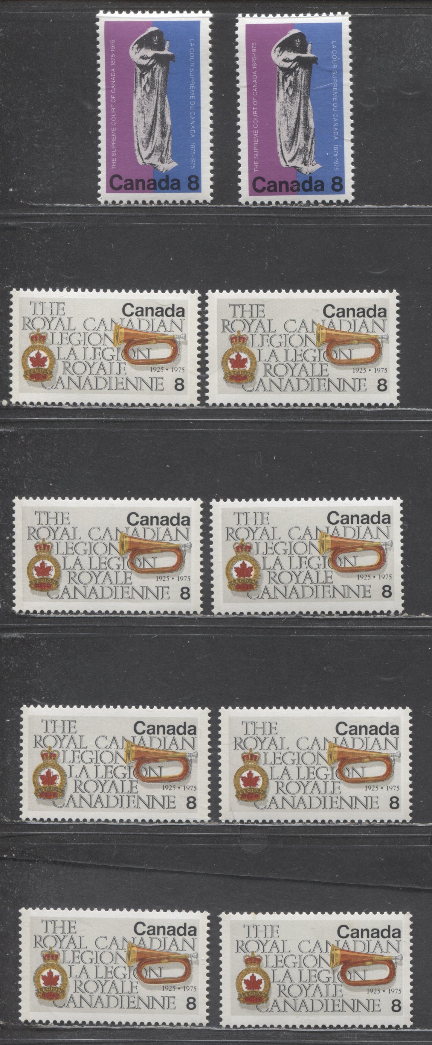 Lot 27 Canada #669, 680-680ii 8c Multicoloured 1975 Supreme Court Centenary and 50th Anniversary of Royal Canadian Legion, A VFNH Specialized Lot Of Different Paper Types, Including Scarce MF and HF Papers