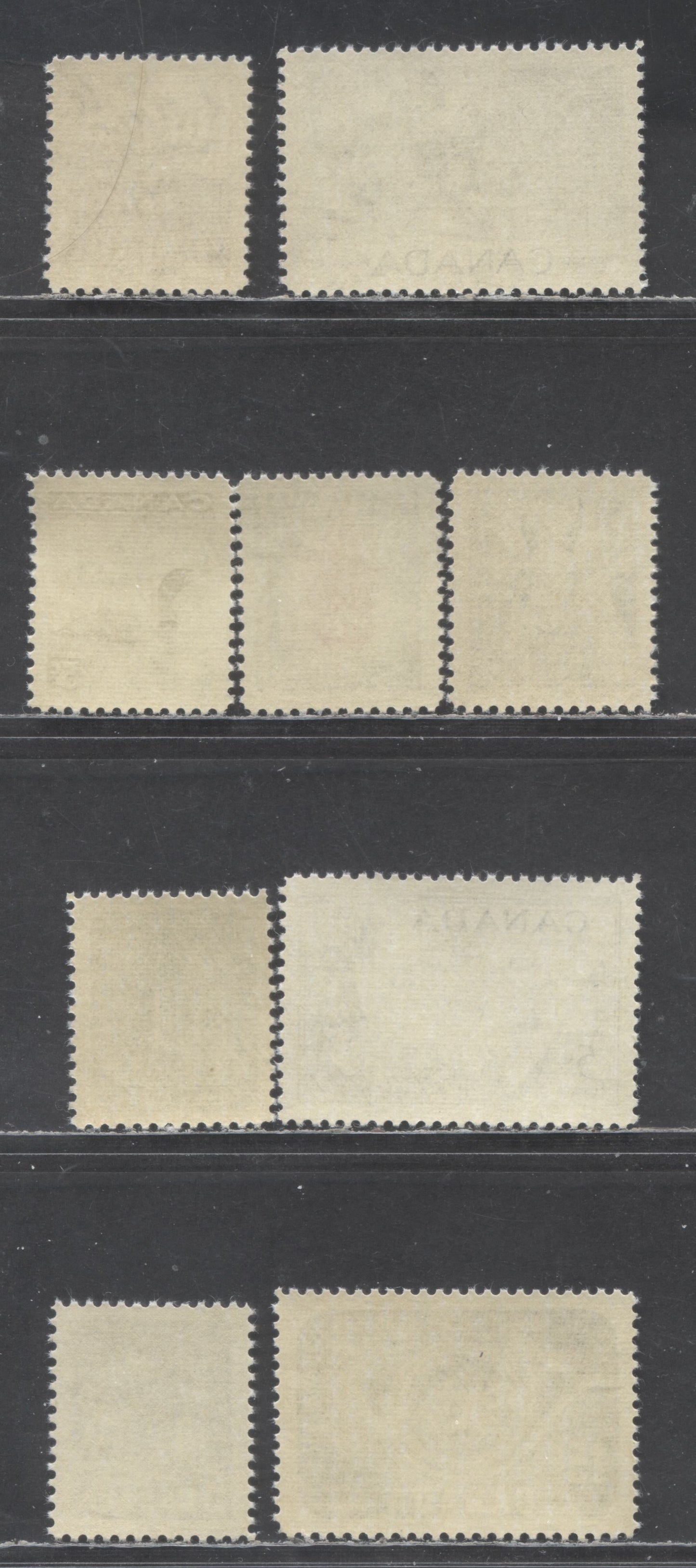 Canada #359-361, 364, 369-372 5c Various Colours Various Subjects, 1956 Hockey - 1957 Mining Congress Issues, 9 VFNH Singles, Smooth & Horiziontally Ribbed Papers, Streaky & Smooth Cream Semi-Gloss Gum All Selected For Centering