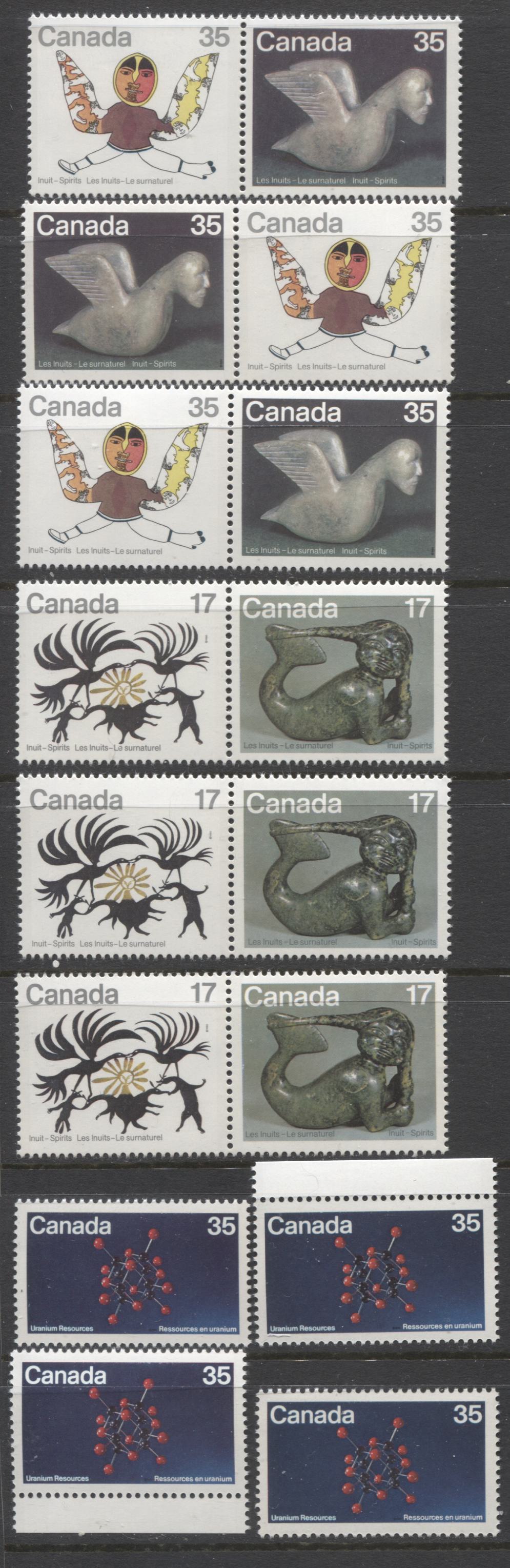 Lot 73 Canada #865-869a 17c & 35c Multicoloured Uranite Structure & Spirit Figues, 1980 Uranium & Inuit Spirits Issues, 6 VFNH Horizontal Se-Tenant Pairs & 4 Singles,Various DF/DF, DF/NF, NF/NF Papers