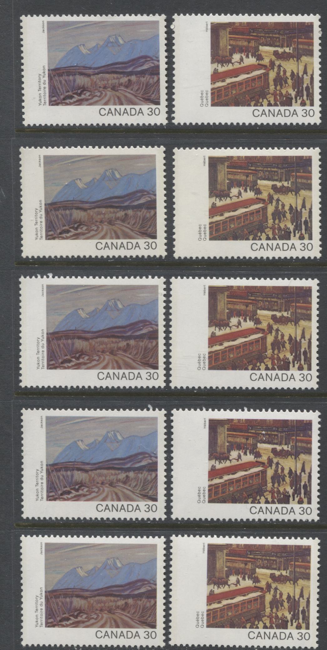 Canada #955-956 30c Multicoloured Yukon Territory - Quebec, 1982 Canada Day Issue, 10 VFNH Singles, On DF2/DF2, LF3/LF3-fl, DF1/DF1, NF/NF and DF1/NF-fl Papers