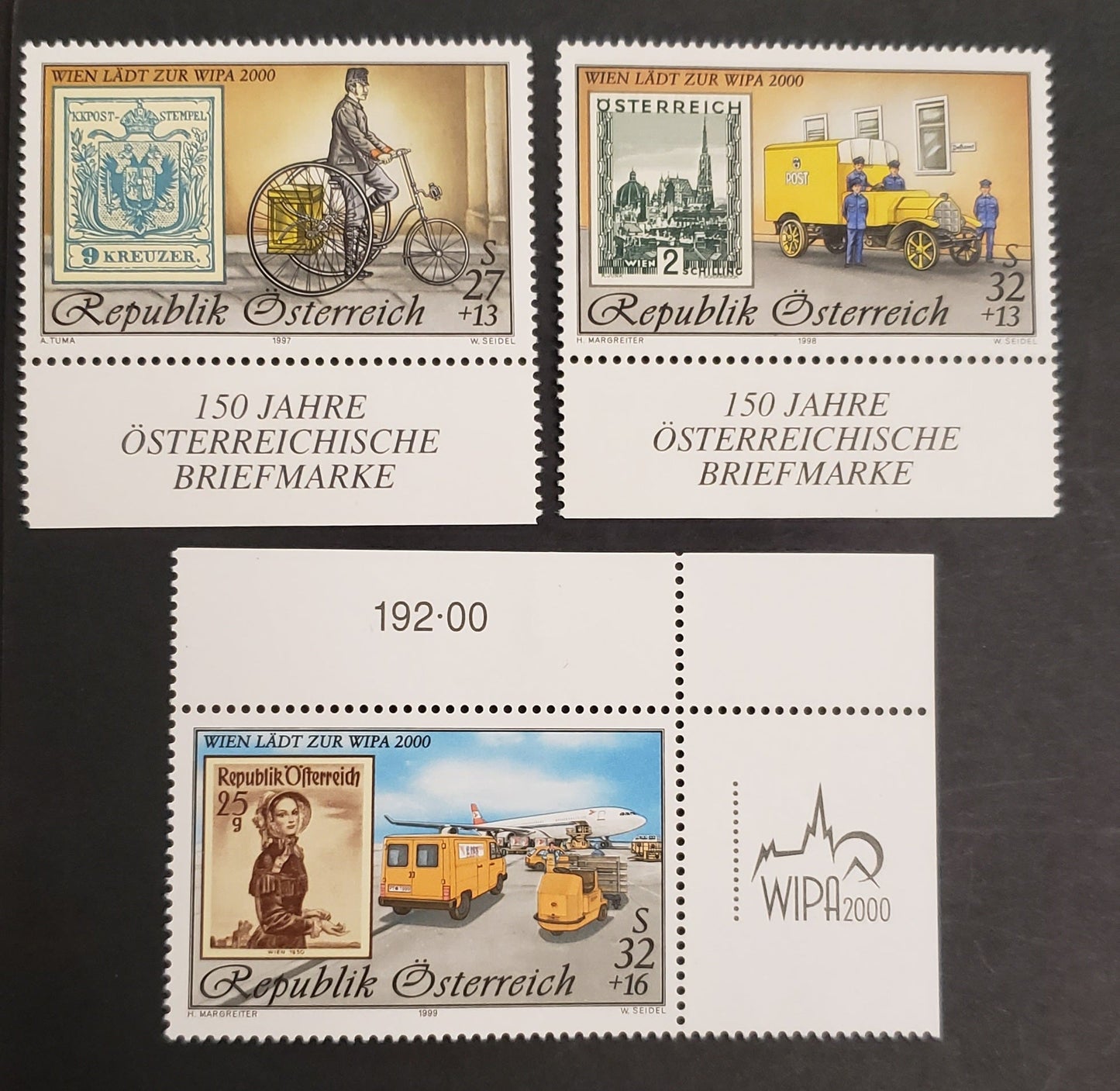 Austria SC#B368-B370 1997-2000 Vienna Postage Stamp Exhibition, 3 VFNH Singles, Click on Listing to See ALL Pictures, 2017 Scott Cat. $24