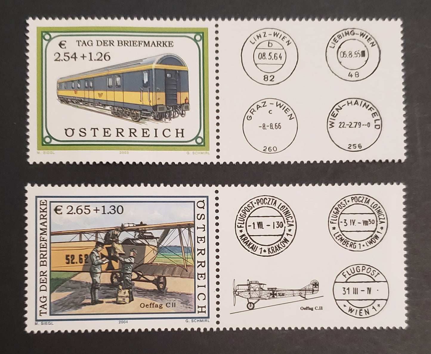 Austria SC#B373-B374 2003-2004 Stamp Day Semi Postals, 2 VFNH Singles+Labels, Click on Listing to See ALL Pictures, 2017 Scott Cat. $23.5