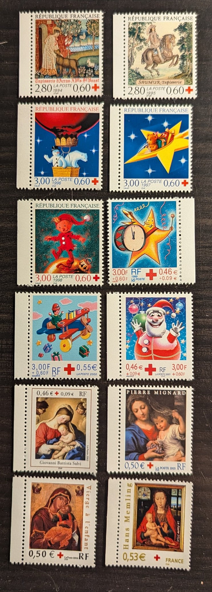 Lot 95 France SC#B662/B710 1994-2005 Semi Postals, 12 VFNH Singles, Click on Listing to See ALL Pictures, 2017 Scott Cat. $17.55