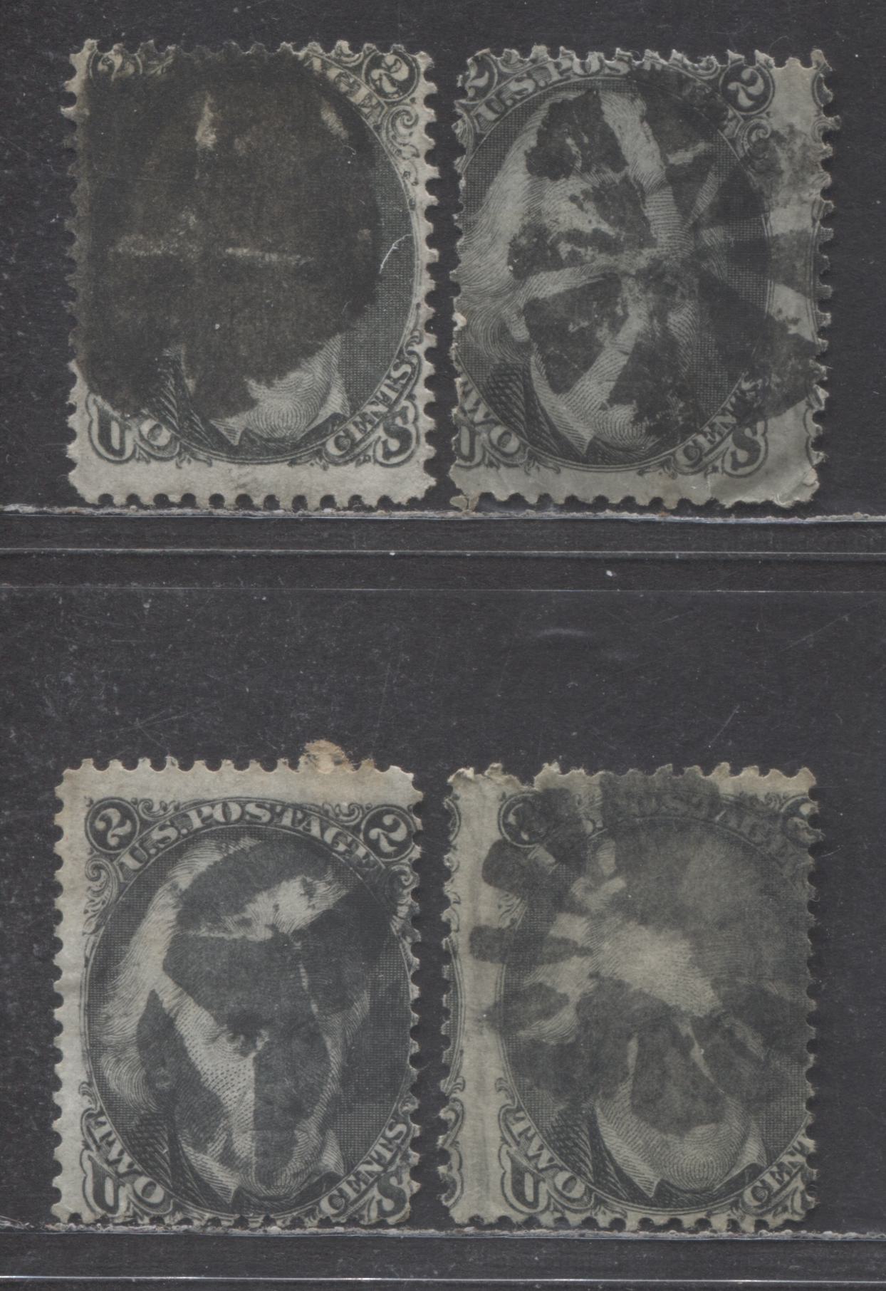 Lot 45 United States Of America #73 2c Black & Grey Black Andrew Jackson, 1861-1866 Civil War Issue, 4 Fair - Good Used Singles All With Cork Cancels
