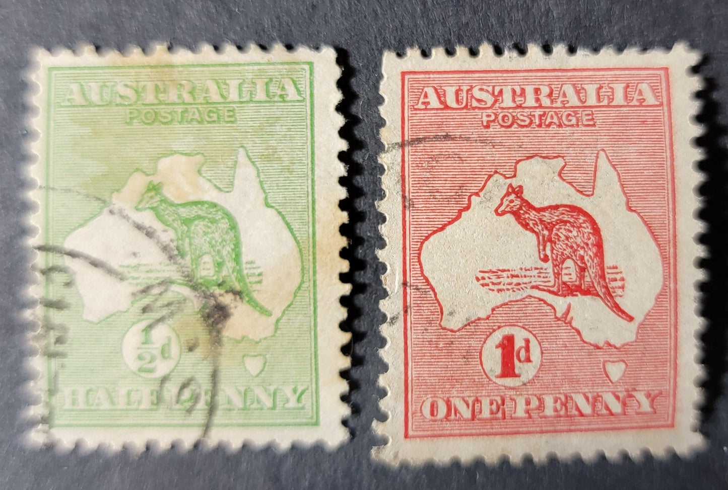 Australia SC#1-2 1913 Kangaroo & Map Issue, Wmk 8, 2 Fine Used Singles, Click on Listing to See ALL Pictures, 2017 Scott Cat. $8