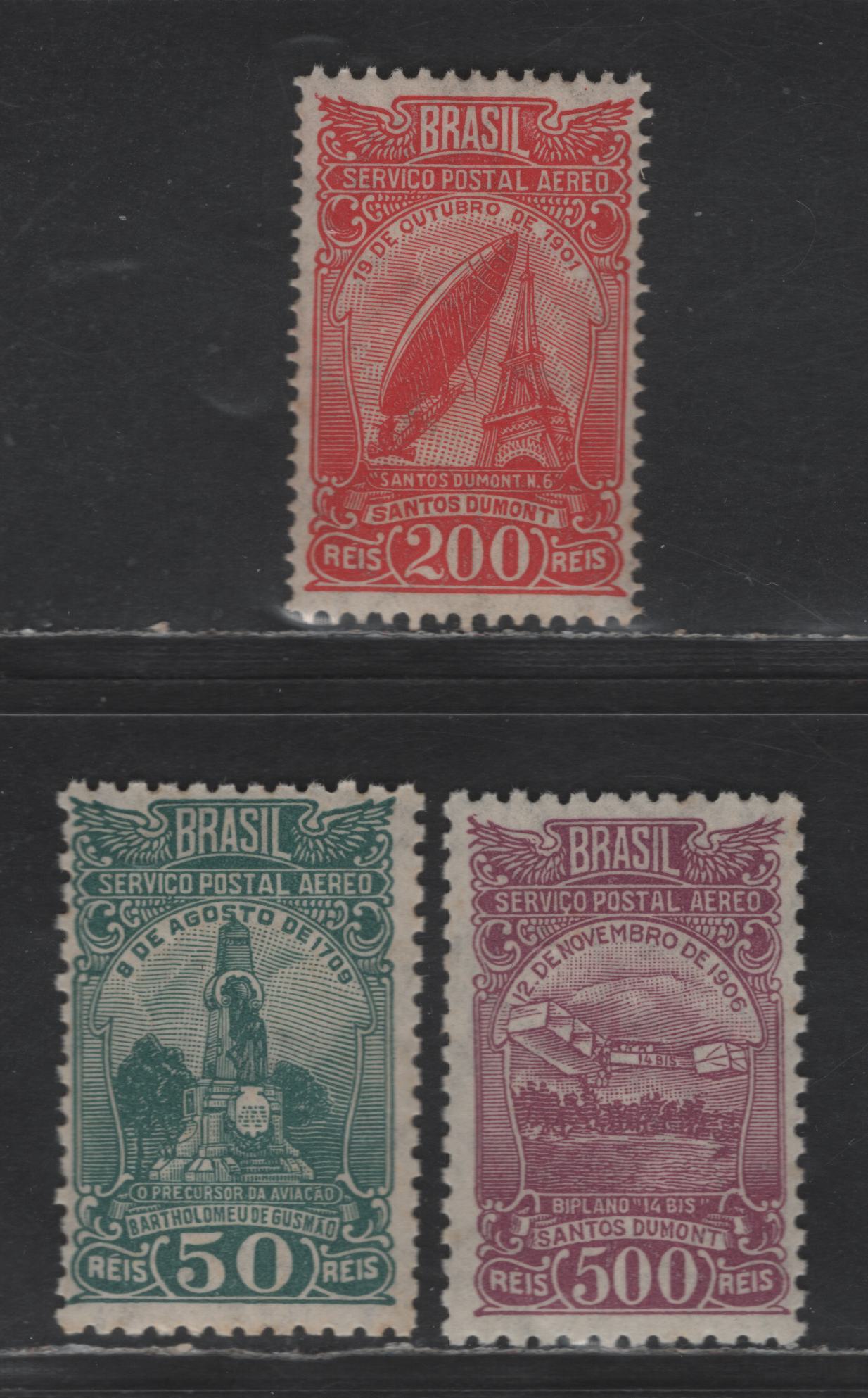 Brazil SC#C17a/C20a 1929 Airmail Issue, Perfs 13x13.5 & 11, 3 F/VFNH Singles, Click on Listing to See ALL Pictures, 2022 Scott Classic Cat. $19.75