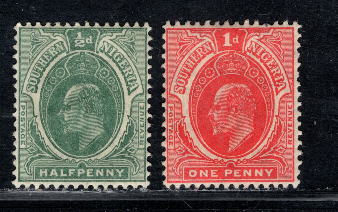 Southern Nigeria SG#33-34 1907-1911 King Edward VII Keyplaes Issue With Universal Colors, Multiple Crown CA Wmk, 2 VFNH Singles, Click on Listing to See ALL Pictures, Estimated Value $25