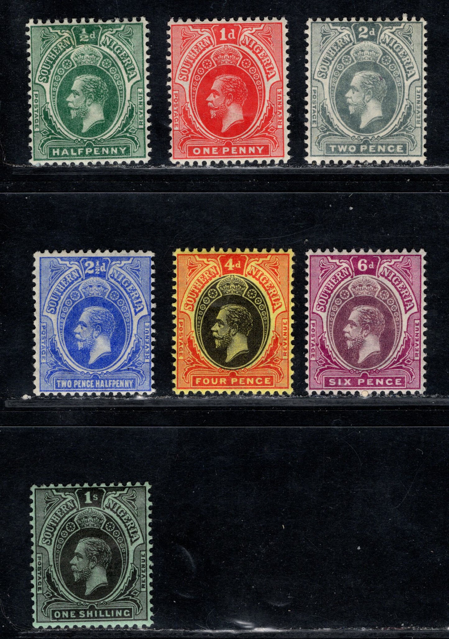 Lot 160 Southern Nigeria SG#45/52 1912-1913 King George V Keyplate Issue, Multiple Crown CA Wmk, , 7 F/VFOG Singles, Click on Listing to See ALL Pictures, Estimated Value $16