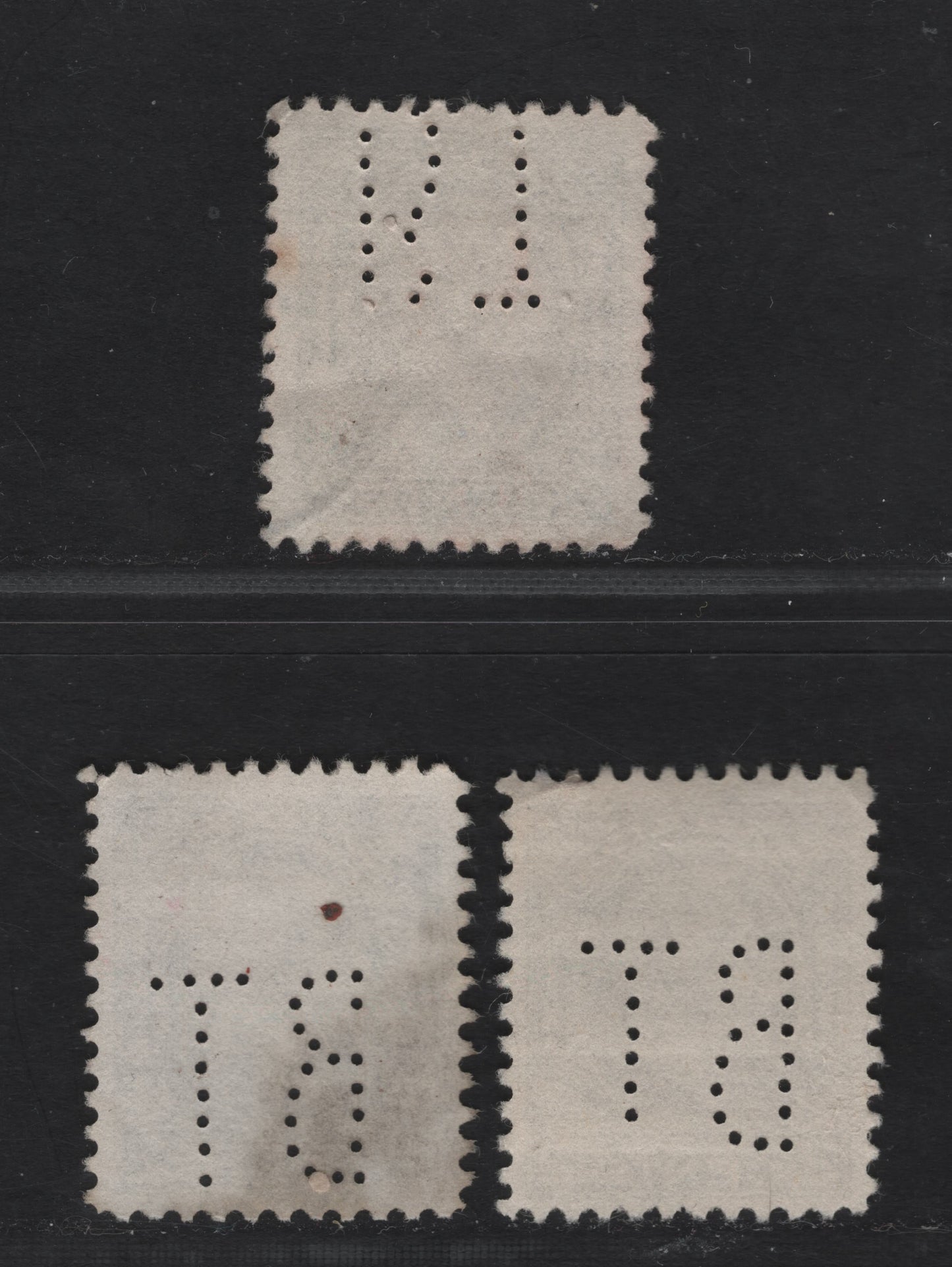 Canada #196var, 196ivar 2c Black Brown, Dark Brown & Deep Brown King George V, 1932-1935 Medallion Issue, 3 VF Used Singles With Normal & Inverted Damaged Bell Telephone Perfins, Incl 2 Dry Rotary Press Printings