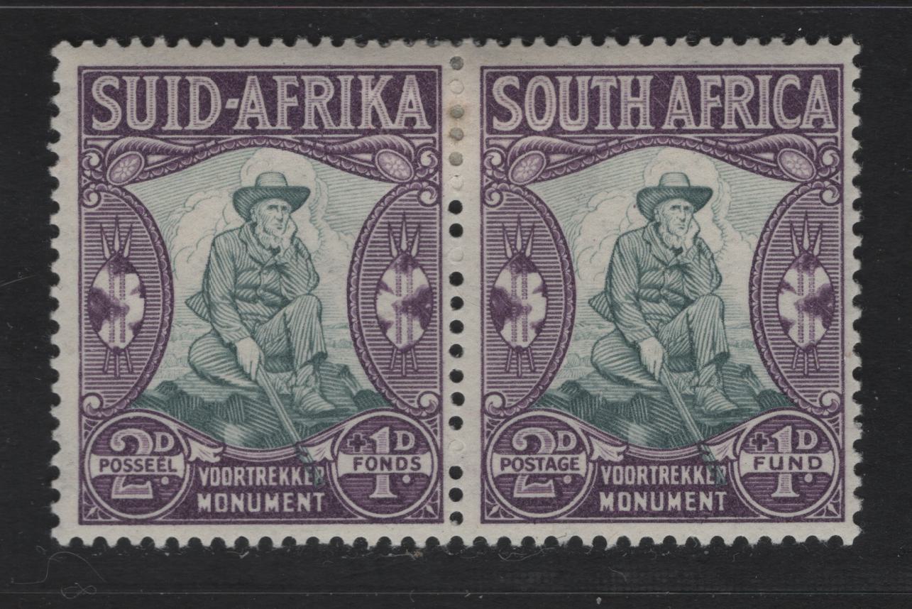 Lot 167 South Africa SC#B3 2d + 1d Dull Violet & Gray Voortrekker, 1933-1936 Semi Postal Issue, A VFOG Se-tenant Pair, Perf 14, Wmk 201