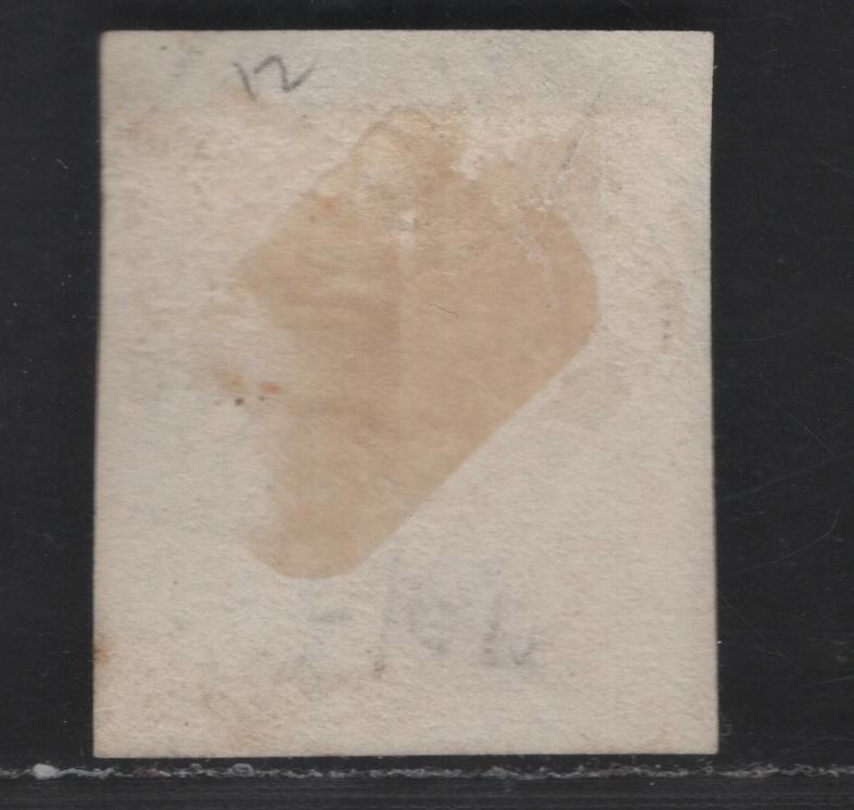 Lot 312 (C) New Brunswick #1a 3d Dark Red Crown & Heraldic Flowers, 1851-1860 Pence Issue, A VG Used Single On Piece With Blue #8 Chatham Grid Cancel, RF#5 Corresponding To Very Scarce