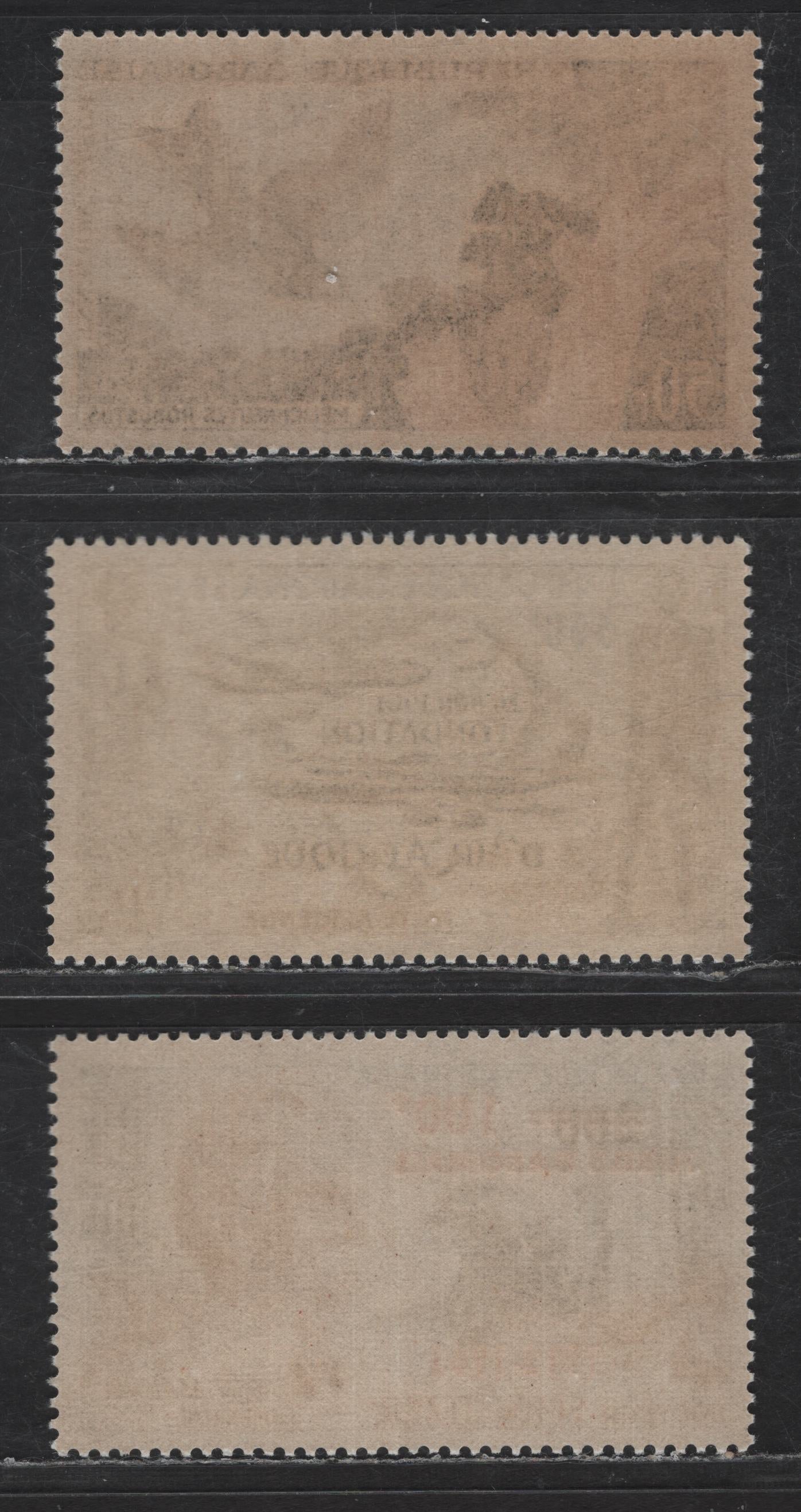 Lot 121 Gabon SC#C4-C5, C11 50fr - 100fr on 200fr Slate Green, Red Brown & Ultramarine - Multicolored Lyre-Tailed Honey Guide - Dr. Albert Schweitzer, 1961-1963 Airmail Issue, 3 VFNH Singles