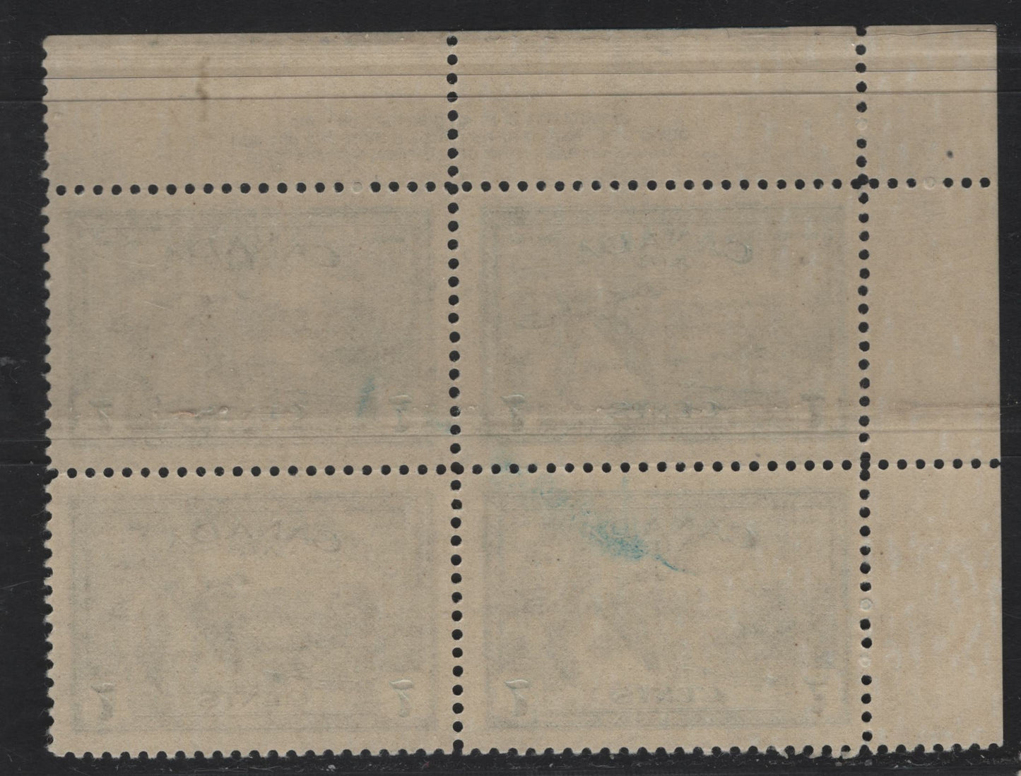 Lot 302 Canada #C9 7c Deep Blue Canada Geese, 1946 Airmail Issue, A VFNH UL Plate 2 Block Of 4, Perf 12