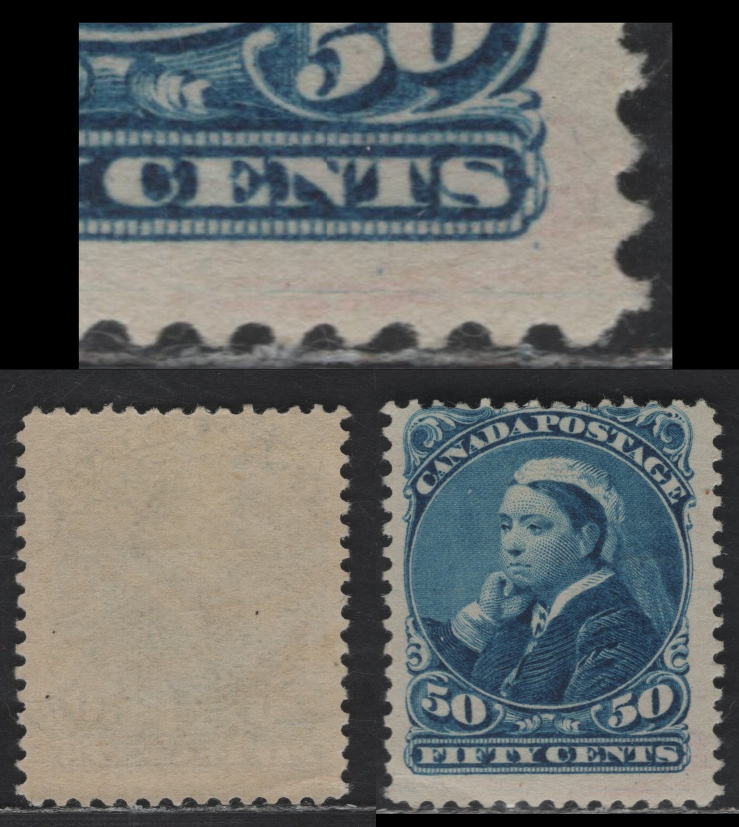 Lot 317 Canada #47 50c Blue, A VGOG Single Late Second Ottawa Printing On Soft, Porous Horiziontal Wove With Fine Mesh & Smooth Finish (2O-I), Perf. 12.1, Small Corner Crease, Guide Dots & Guideline In Lower Right Margin