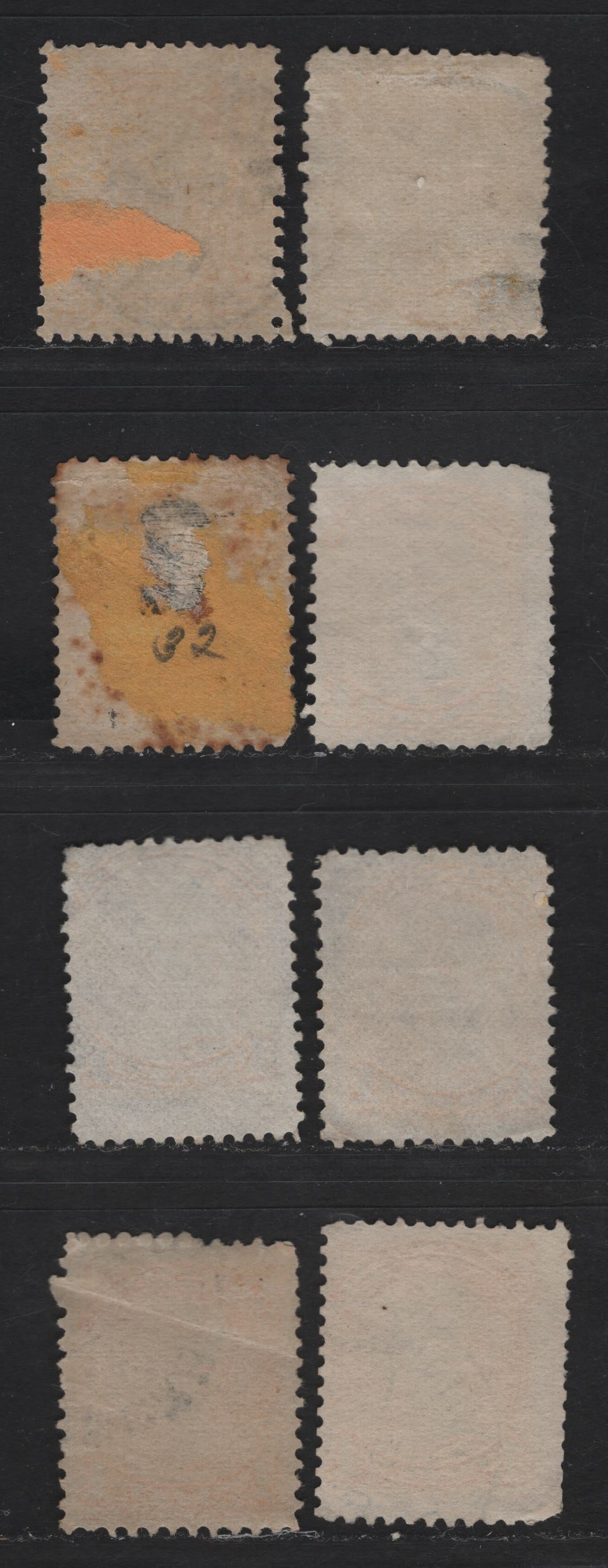 Lot 327 Canada #35i, 35a 1c Yellow, Deep Yellow, Pale Dull Yellow, Lemon Yellow & Orange 8 Ungraded Used Singles Reference Lot Of Mid-Montreal Printings With Plate Position Dots At Lower Left, Dates Between 1879-1887, Different Papers, See Description