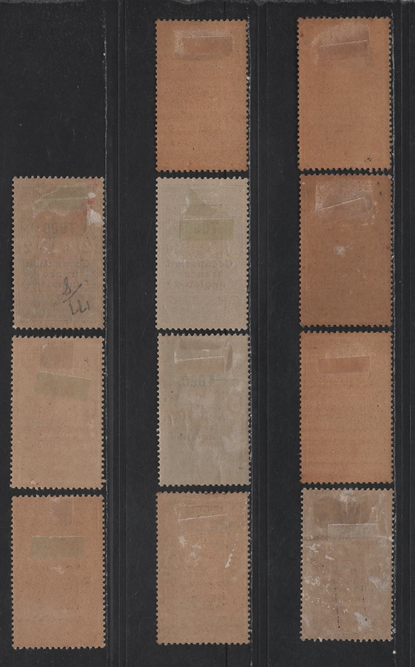 Lot 122 Togo SC#176-177a, 178-179, 182, 187, 188a, 189-191 1c - 2fr Violet & Black - Buff & Chocolate Debarking Tree, 1916-1917 French-English Occupation Overprinted Issue, 11 F/VFOG Singles, Chalky Paper, Plus 2c & 50c Ordinary Paper