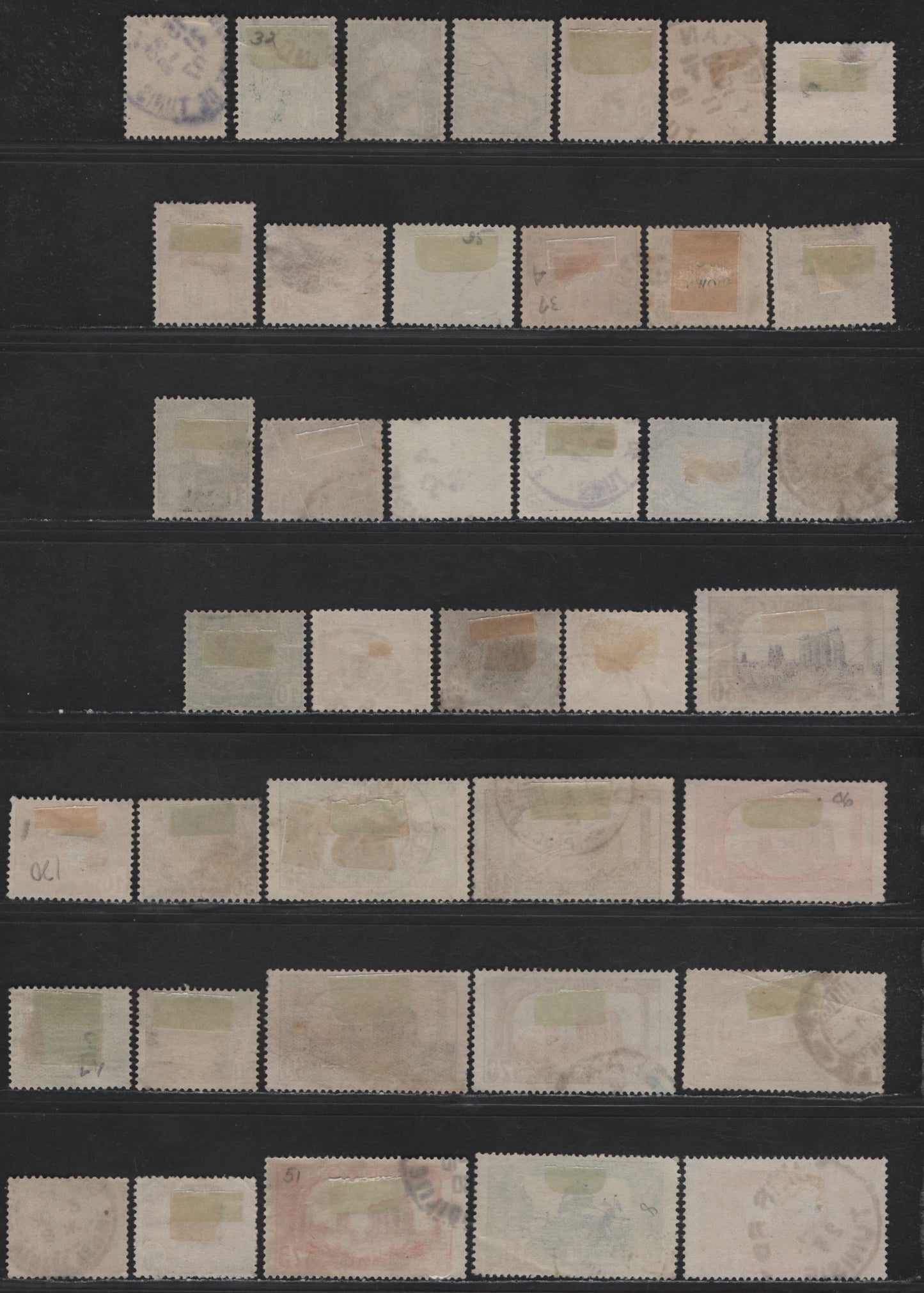 Lot 145 Tunisia SC#29-30, 32-41, 43-53, 65-69 1c - 1fr Black on Yellow - Indigo & Ultramarine Mosque at Kairouan - Arab & Ruins of Dougga, 1906-1926 Keyplate Definitive Issue, 39 Fine/Very Fine Used Singles