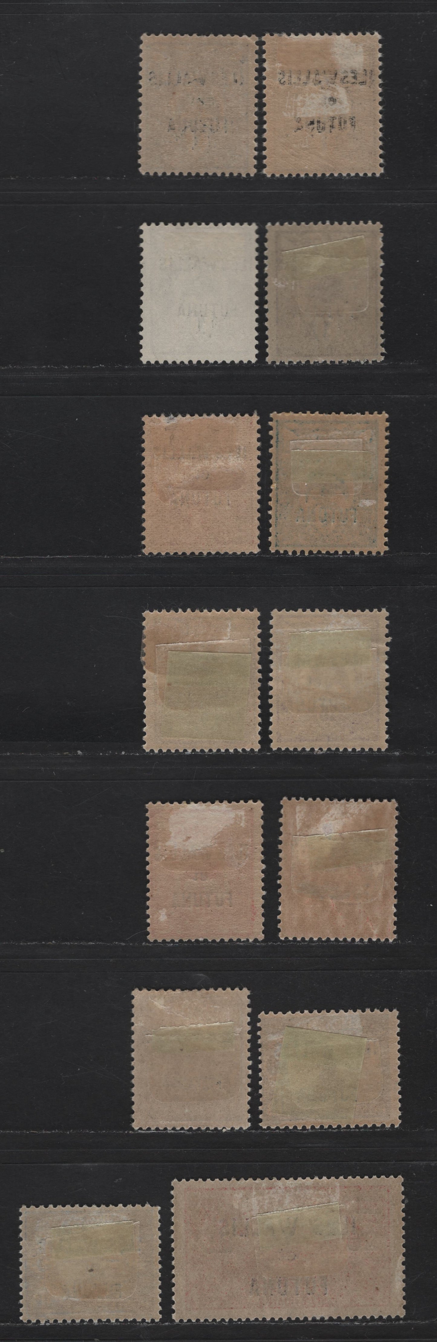 Lot 162 Wallis & Futuna Island SC#1-3, 5-6, 9, 22, 33, J1-J2 1c - 10c Black on Green - Brown on Buff Deer - Numerals, 1920-1928 Overprinted & Postage Dues, 14 F/VFOG Singles
