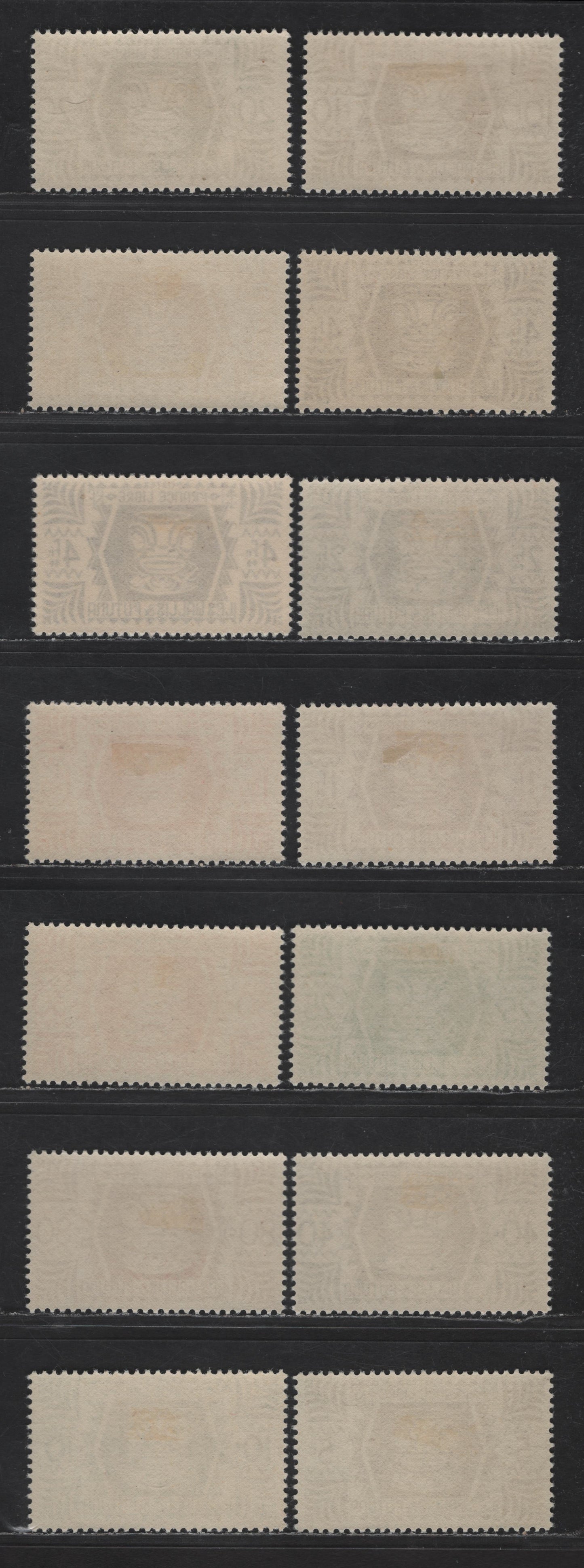 Lot 165 Wallis & Futuna Island SC#127-140 5c - 20fr Brown - Deep Green Ivi Poo Bone Carving, 1944 Pictorial Definitive Issue, 14 VFOG Singles