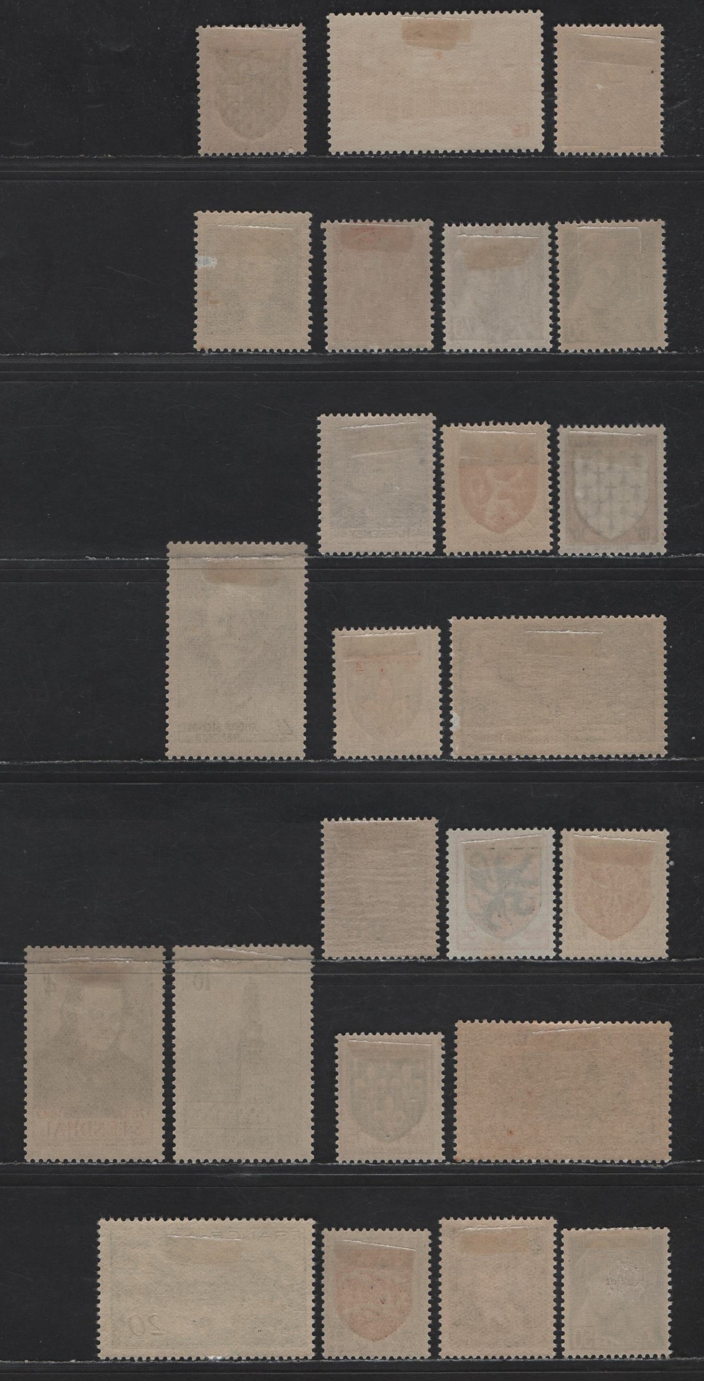 Lot 211 France SC#366, 423, 452-472, 474 50c - 4fr Greenish Blue - Dark Ultramarine Mercuty - Clavole Chappe, 1942-1944 Pictorial Definitive Issues, 24 VFOG Singles